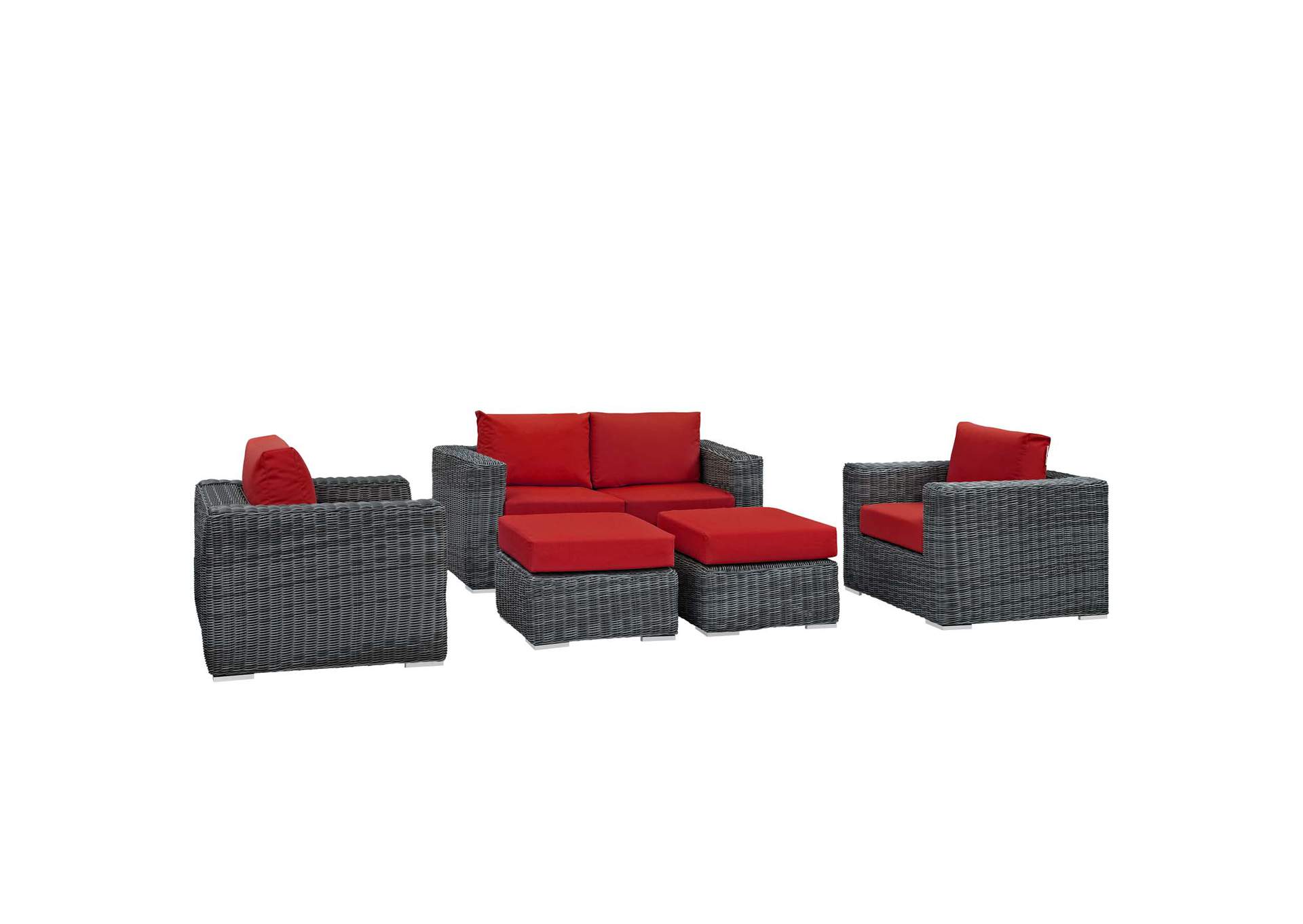 Canvas Red Summon 5 Piece Outdoor Patio Sunbrella,Modway