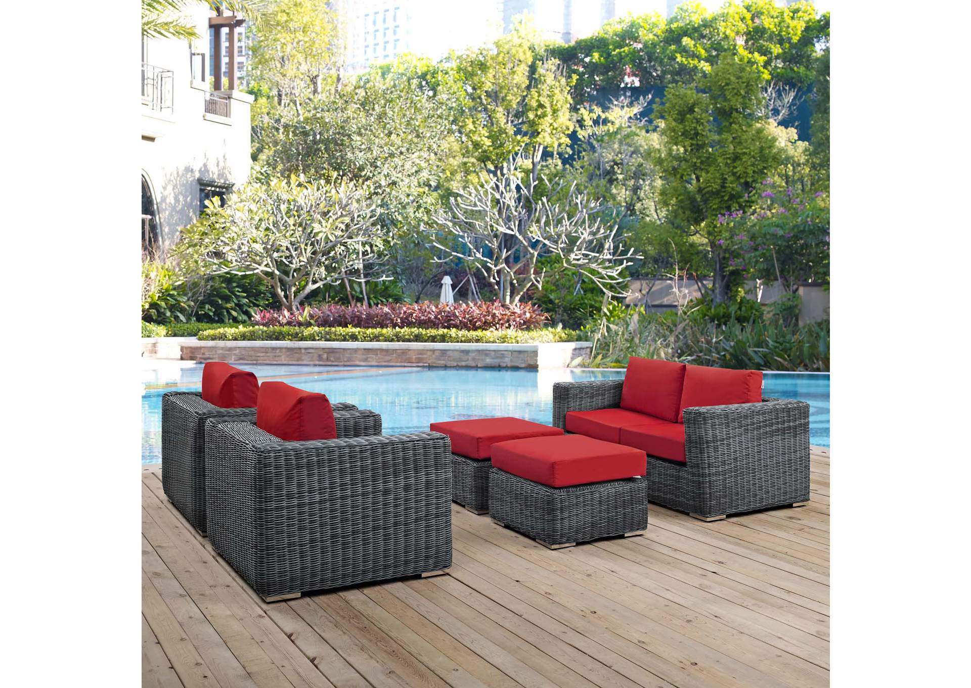 Canvas Red Summon 5 Piece Outdoor Patio Sunbrella,Modway