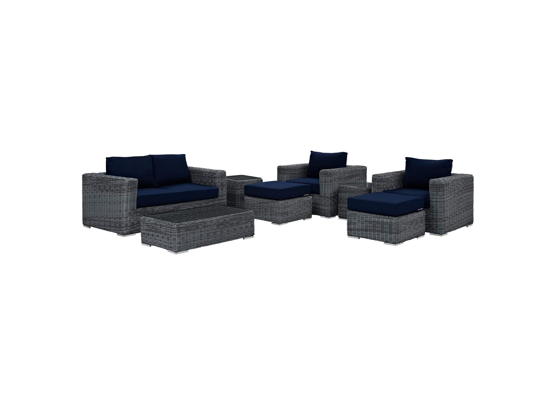 Canvas Navy Summon 8 Piece Outdoor Patio Sunbrella,Modway