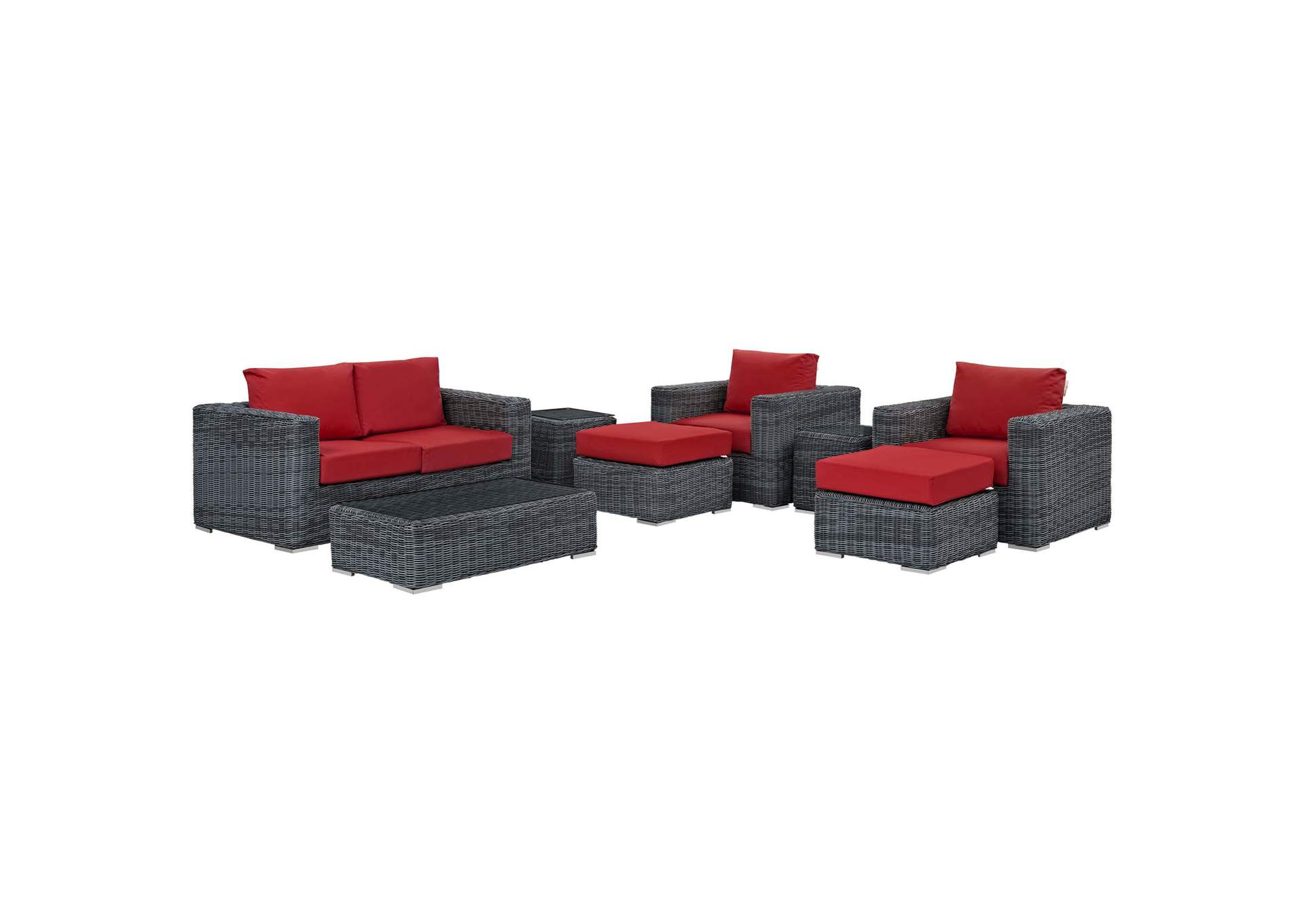 Canvas Red Summon 8 Piece Outdoor Patio Sunbrella,Modway