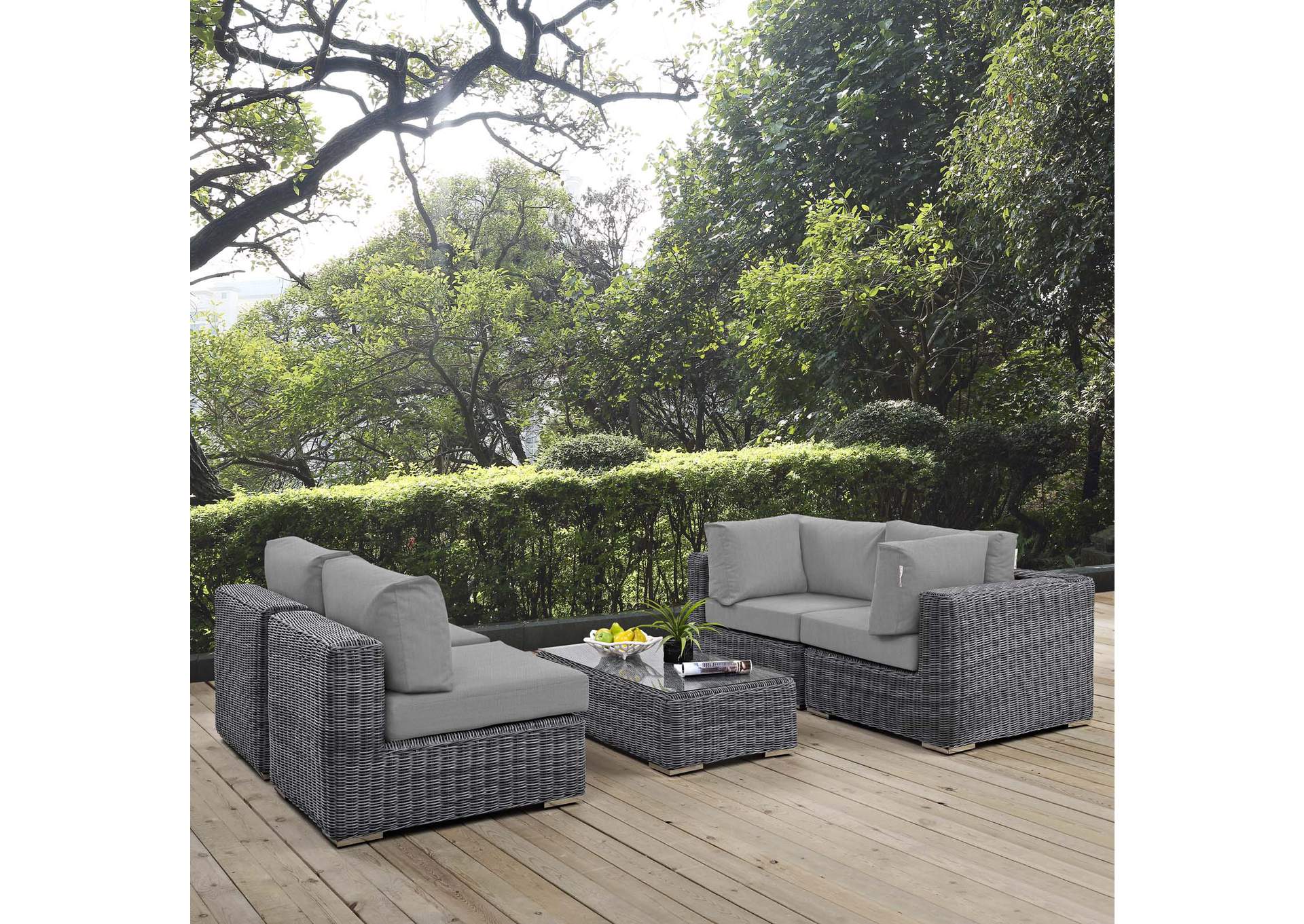 Canvas Gray Summon 5 Piece Outdoor Patio Sunbrella,Modway