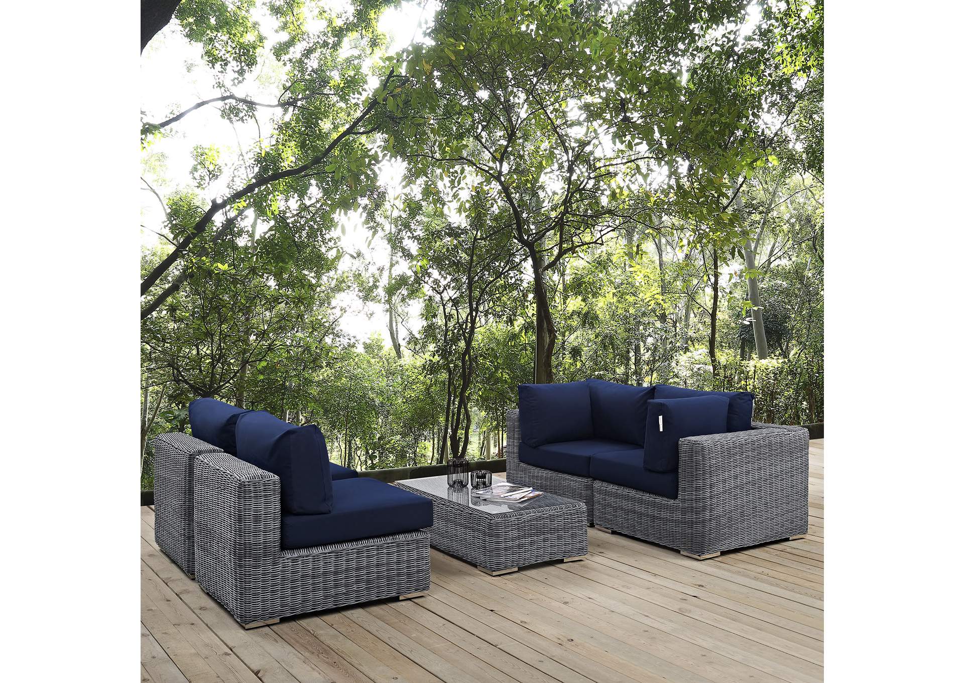 Canvas Navy Summon 5 Piece Outdoor Patio Sunbrella,Modway