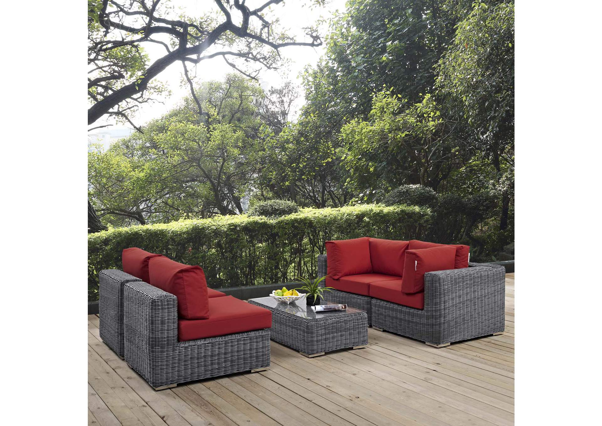 Canvas Red Summon 5 Piece Outdoor Patio Sunbrella,Modway