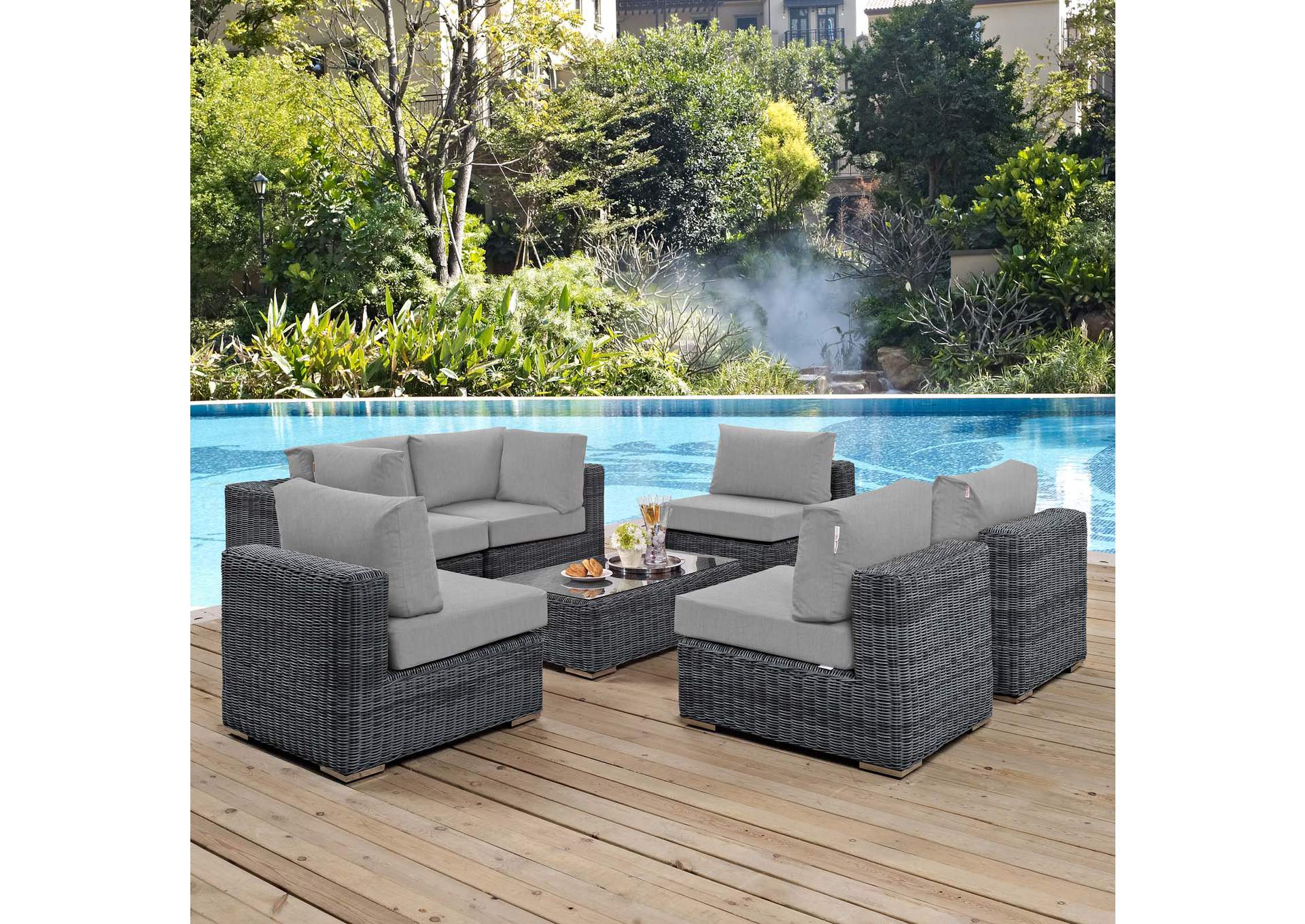 Canvas Gray Summon 7 Piece Outdoor Patio Sunbrella,Modway