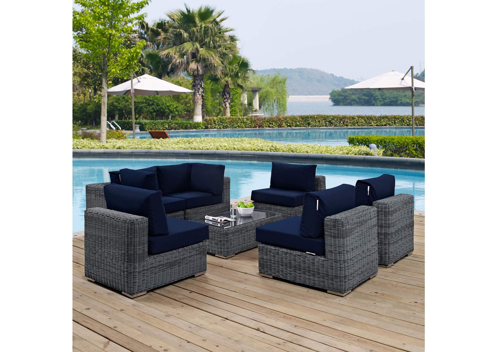 Canvas Navy Summon 7 Piece Outdoor Patio Sunbrella,Modway