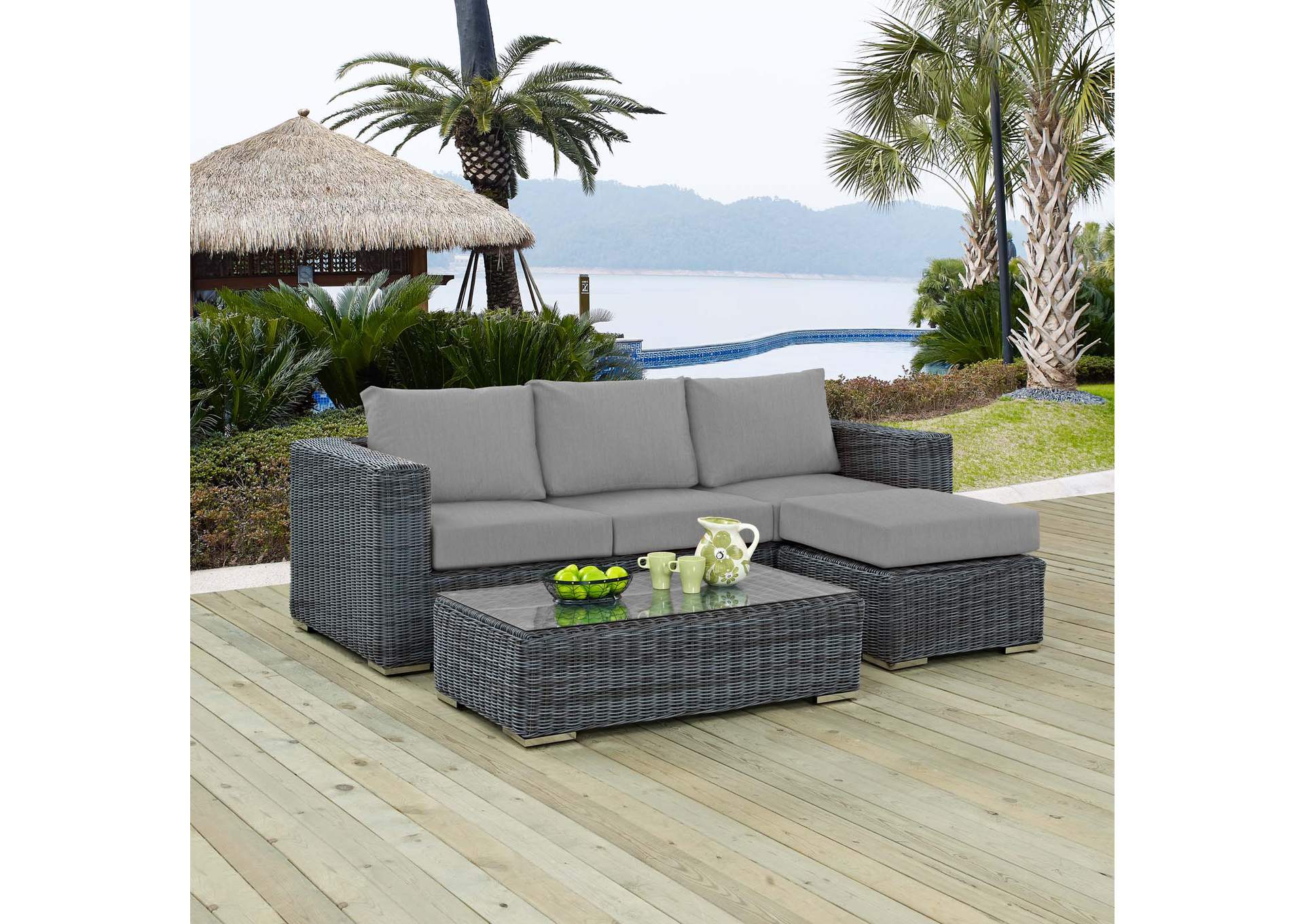 Canvas Gray Summon 3 Piece Outdoor Patio Sunbrella,Modway