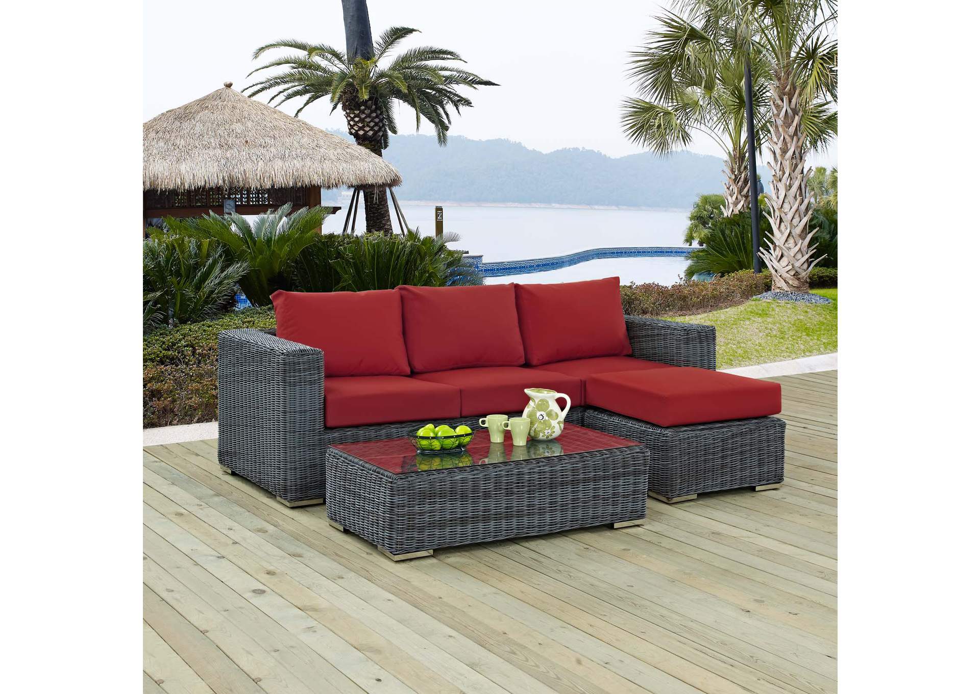 Canvas Red Summon 3 Piece Outdoor Patio Sunbrella,Modway