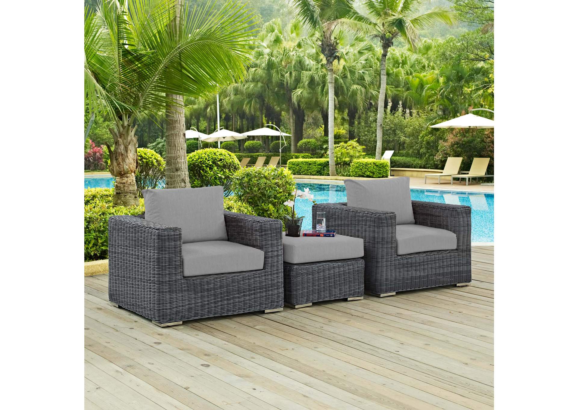 Canvas Gray Summon 3 Piece Outdoor Patio Sunbrella,Modway