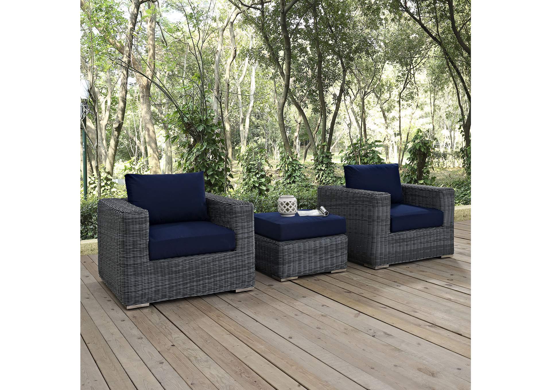 Canvas Navy Summon 3 Piece Outdoor Patio Sunbrella,Modway