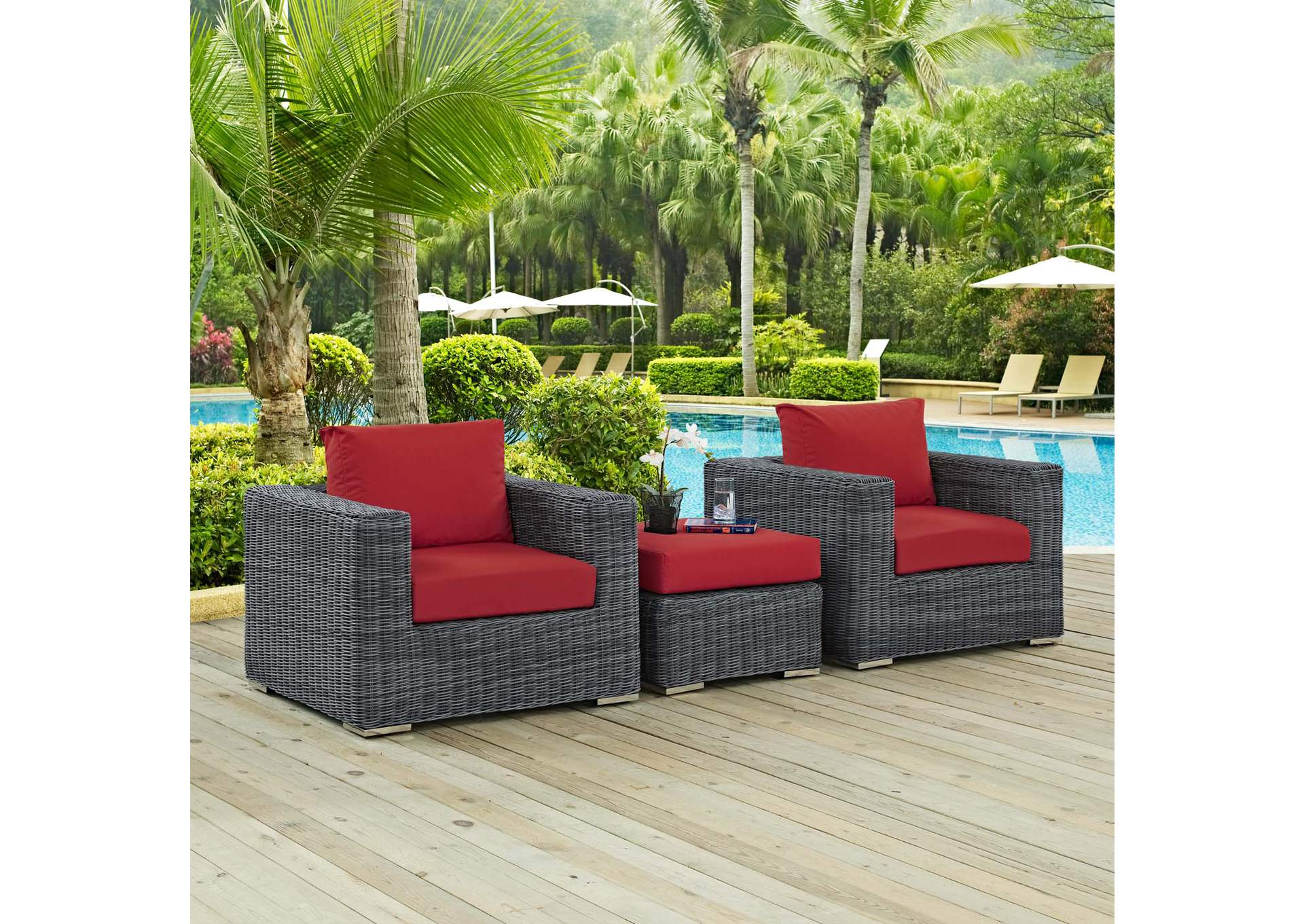 Canvas Red Summon 3 Piece Outdoor Patio Sunbrella,Modway