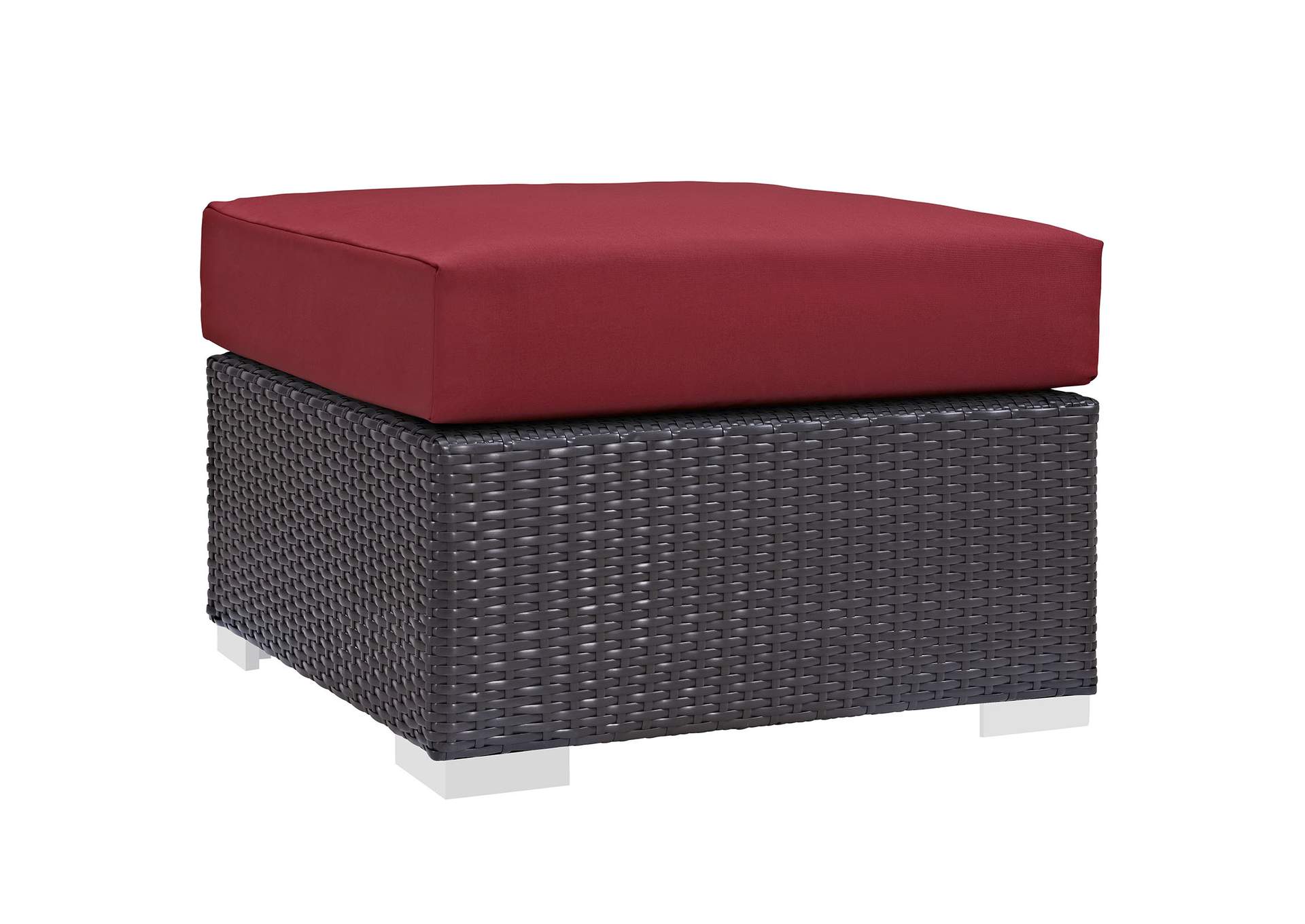 Espresso Red Convene Outdoor Patio Fabric Square Ottoman,Modway