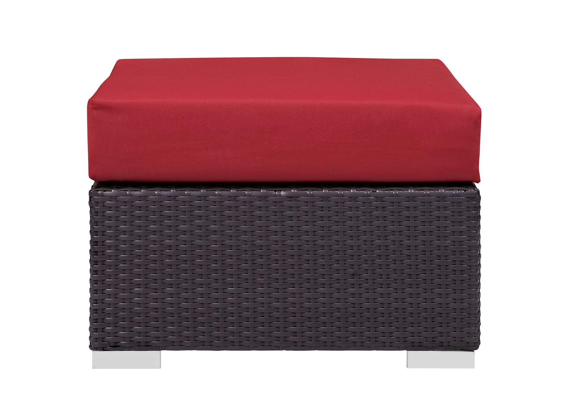 Espresso Red Convene Outdoor Patio Fabric Square Ottoman,Modway