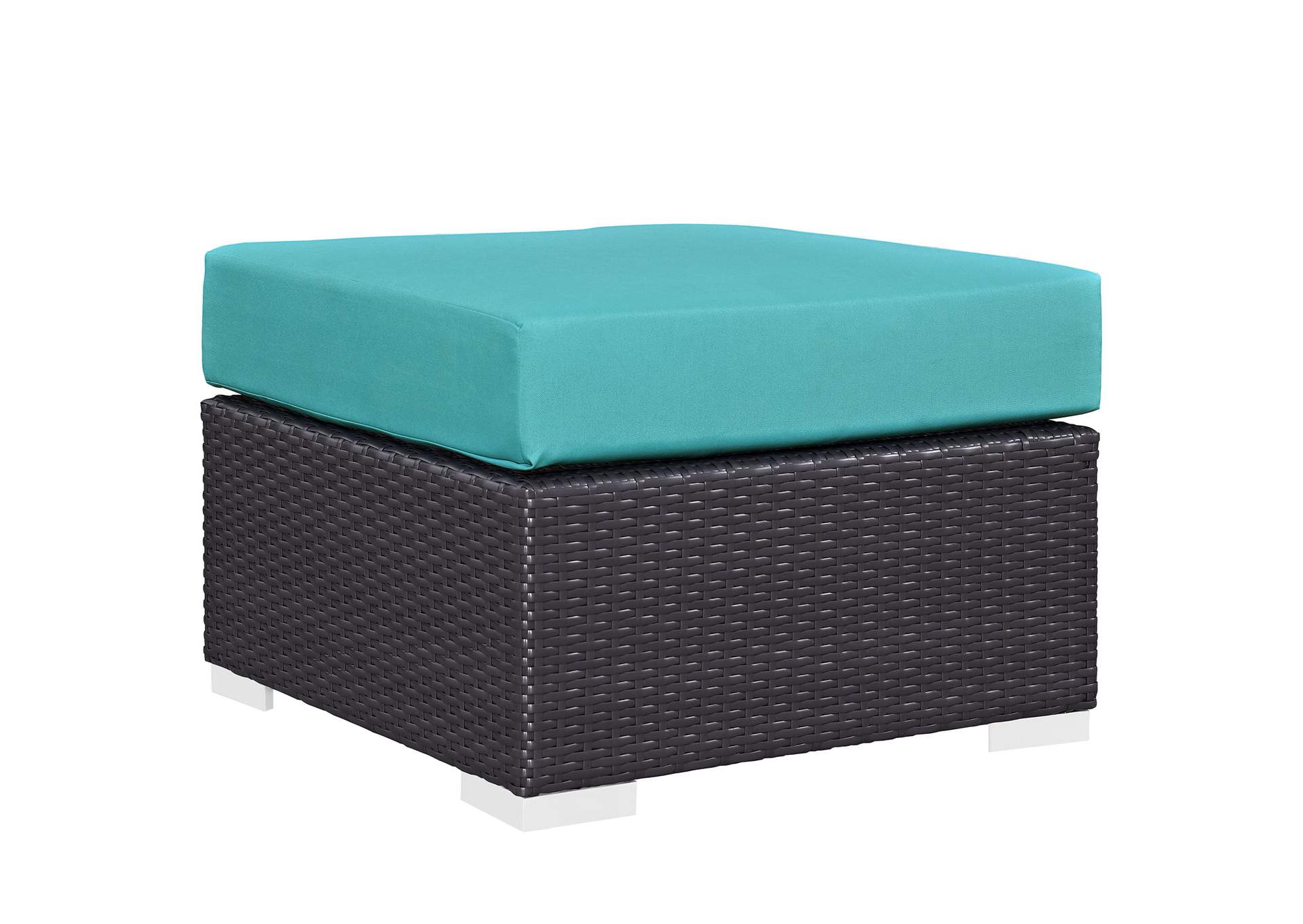 Espresso Turquoise Convene Outdoor Patio Fabric Square Ottoman,Modway