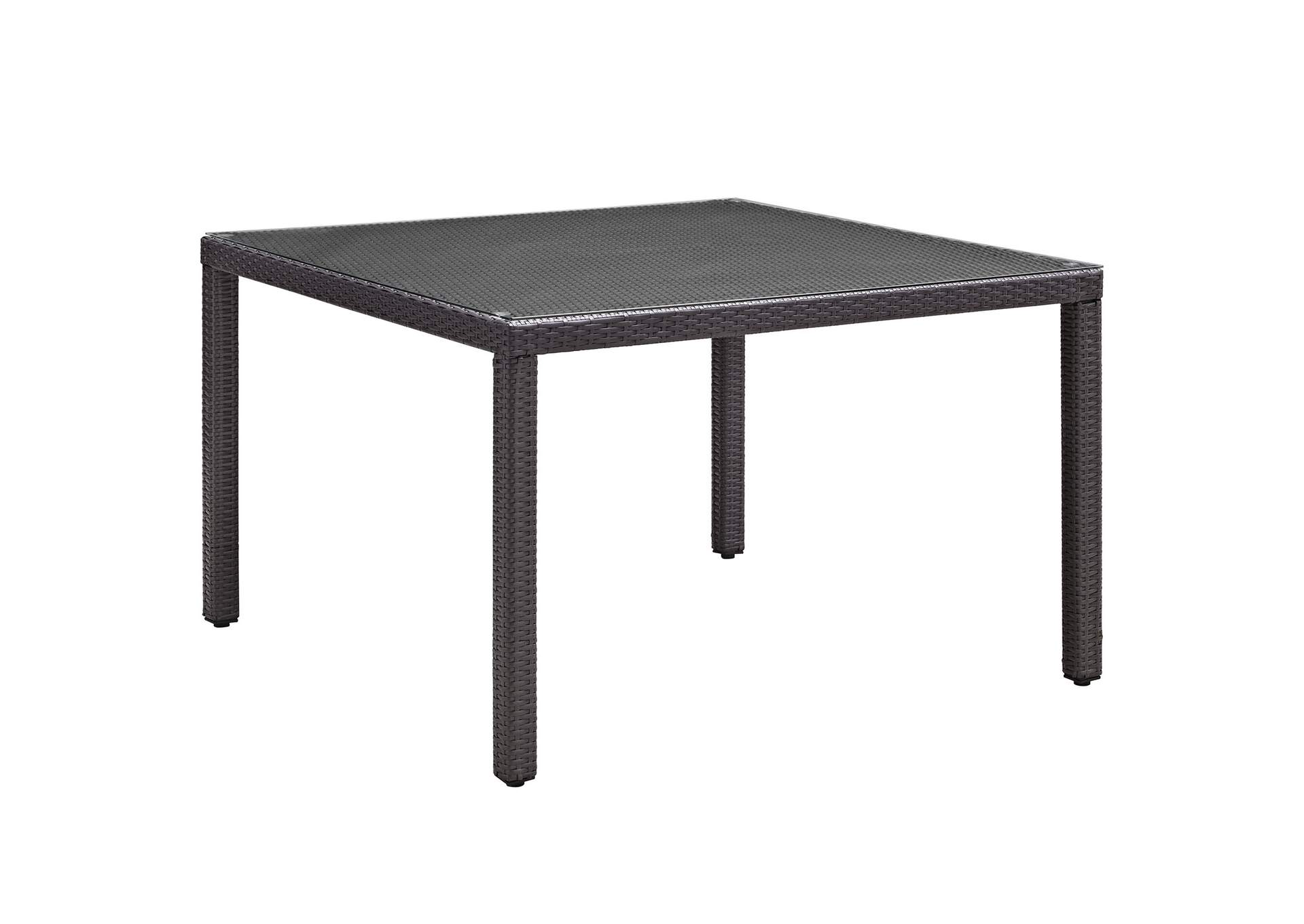 Espresso Convene 47" Square Outdoor Patio Glass Top Dining Table,Modway