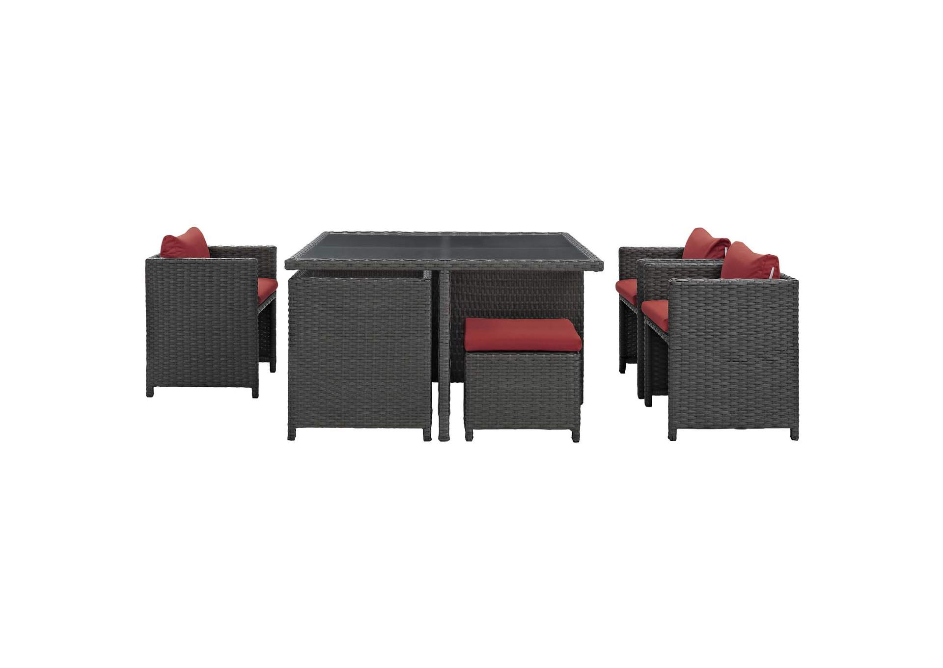 Canvas Red Sojourn 9 Piece Outdoor Patio Sunbrella,Modway