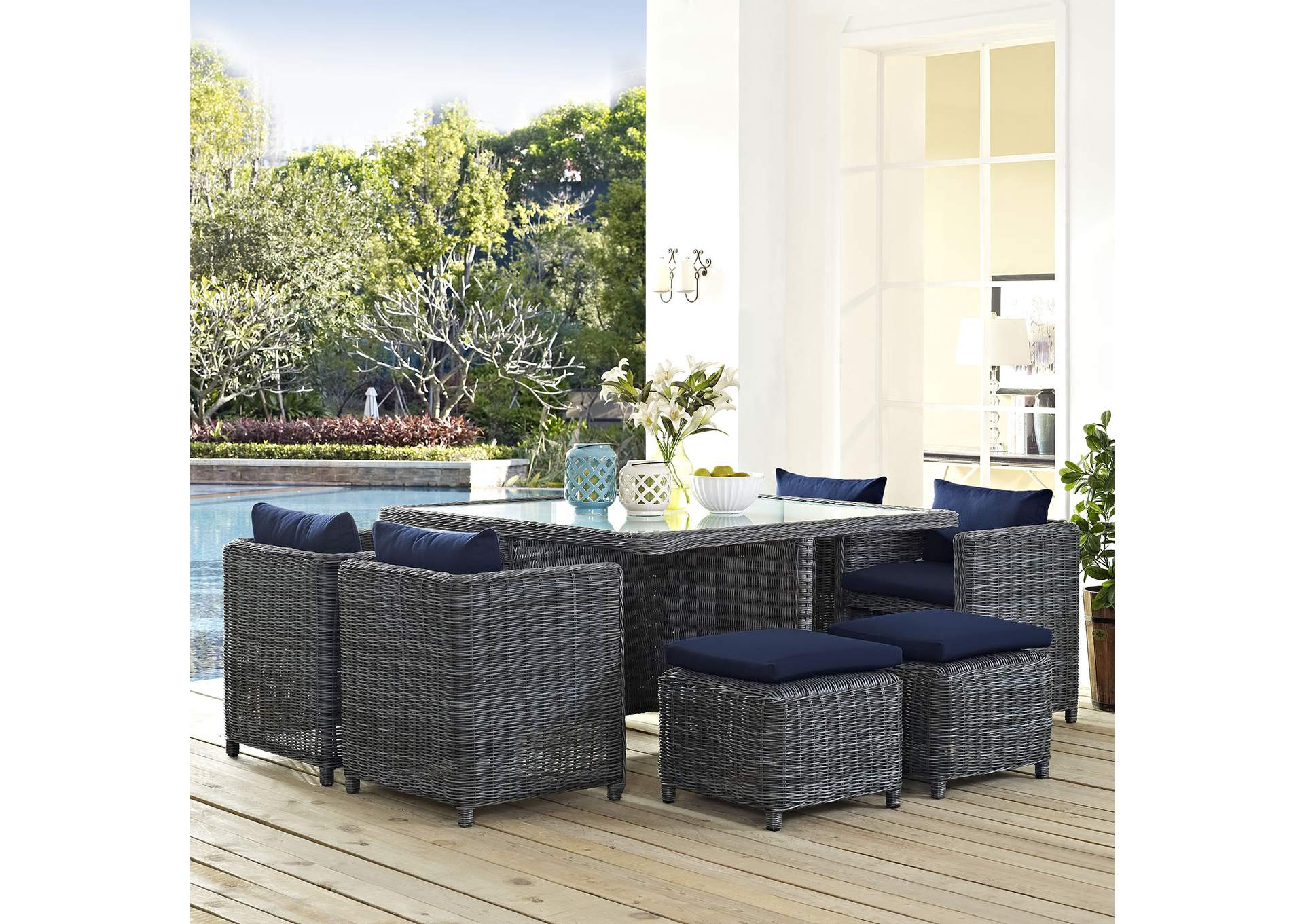 Canvas Navy Summon 9 Piece Outdoor Patio Sunbrella,Modway