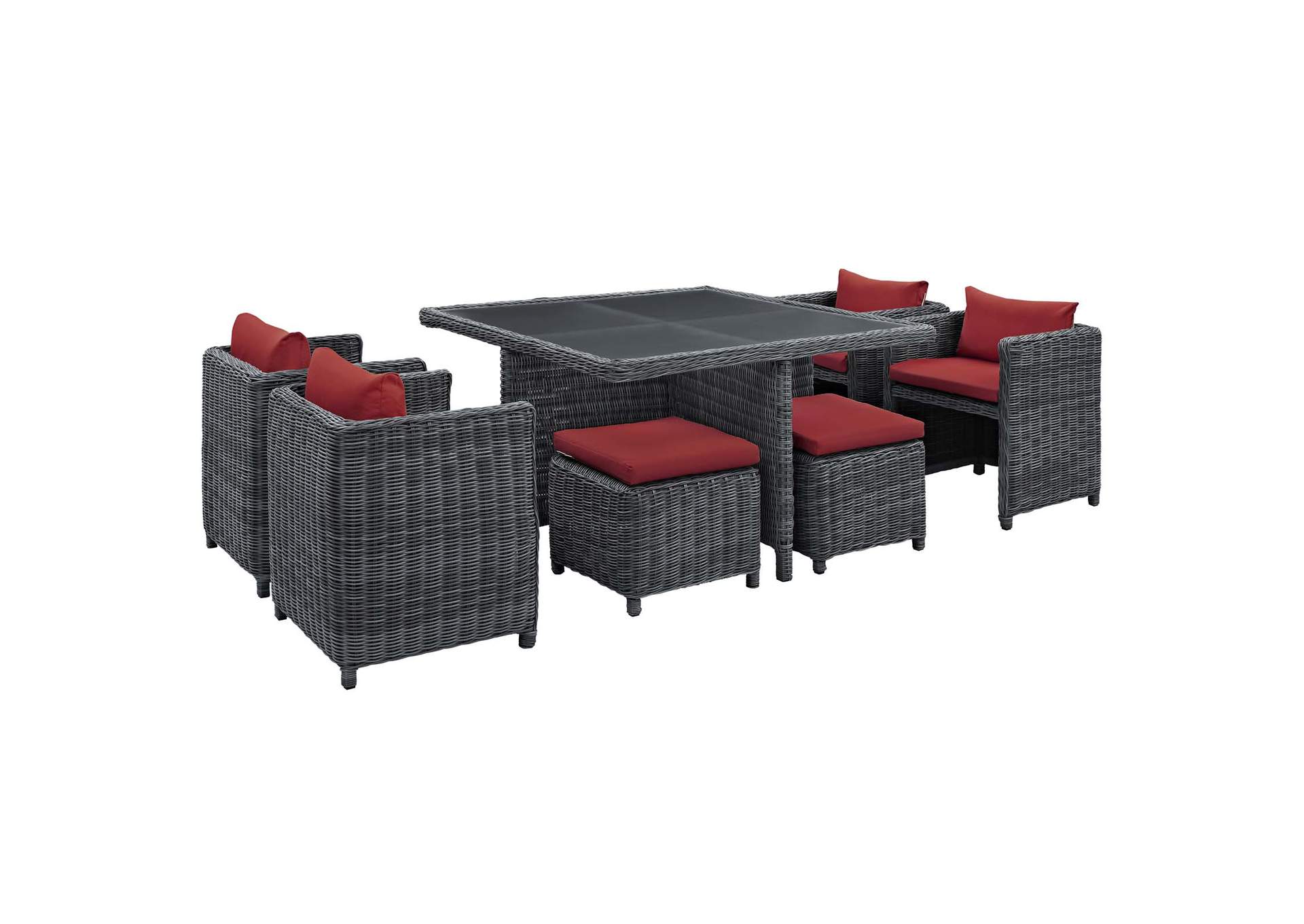 Canvas Red Summon 9 Piece Outdoor Patio Sunbrella,Modway