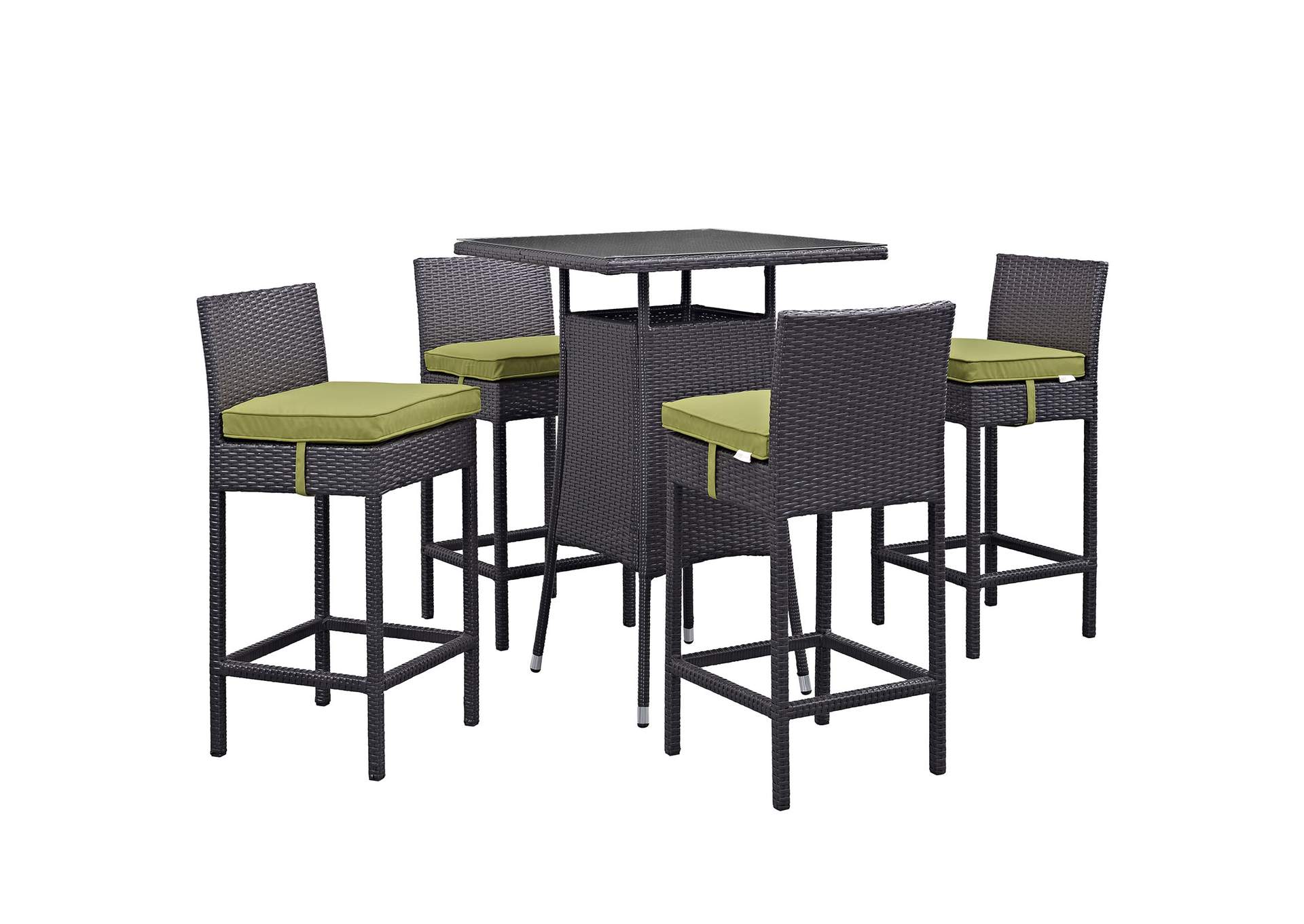 Espresso Peridot Convene 5 Piece Outdoor Patio Pub Set,Modway