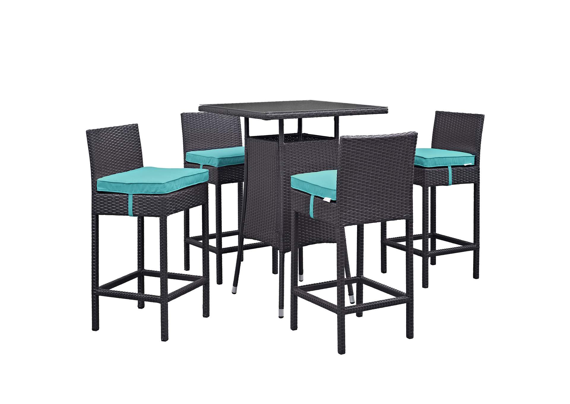 Espresso Turquoise Convene 5 Piece Outdoor Patio Pub Set,Modway