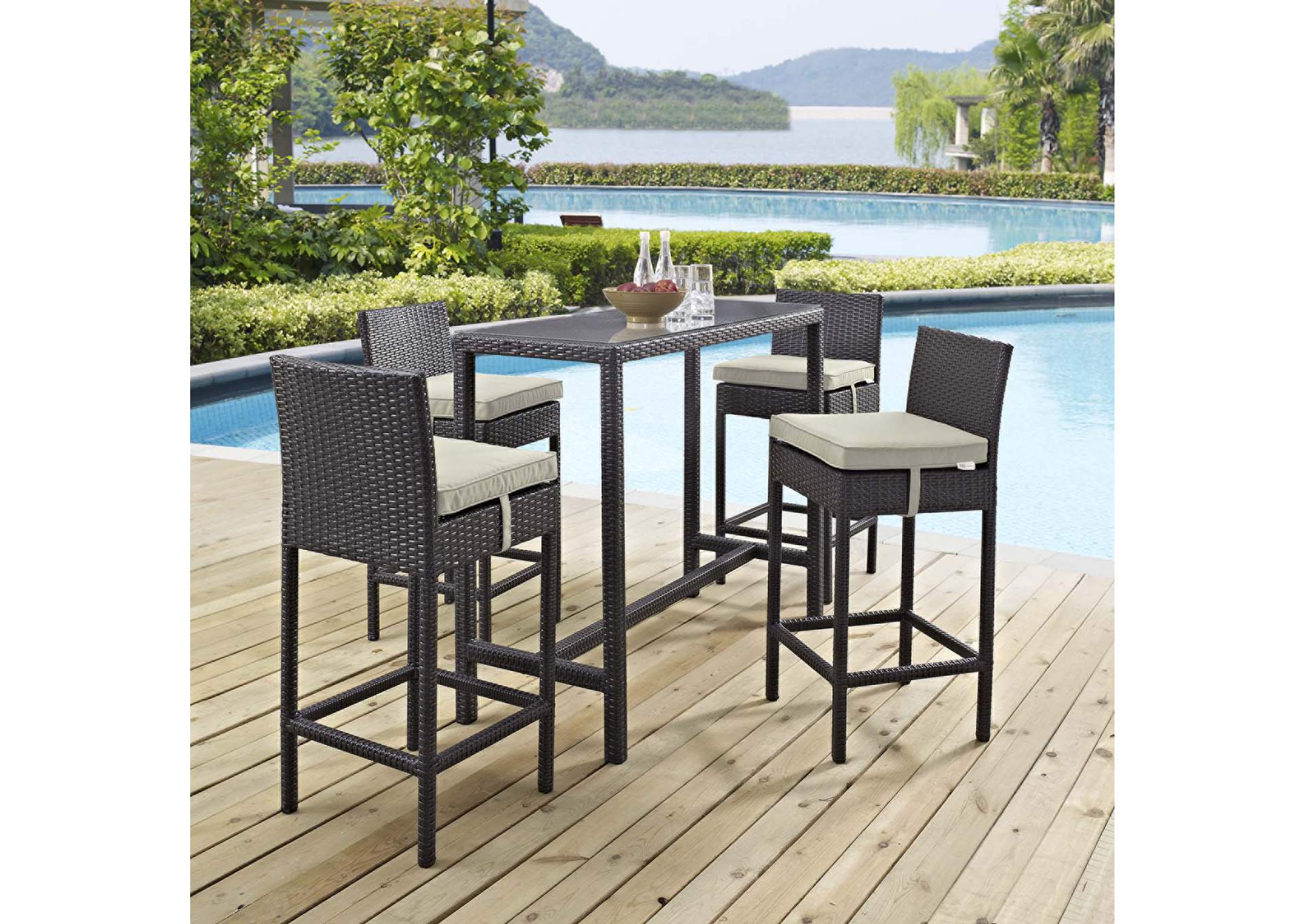 Espresso Beige Convene 5 Piece Outdoor Patio Pub Set,Modway