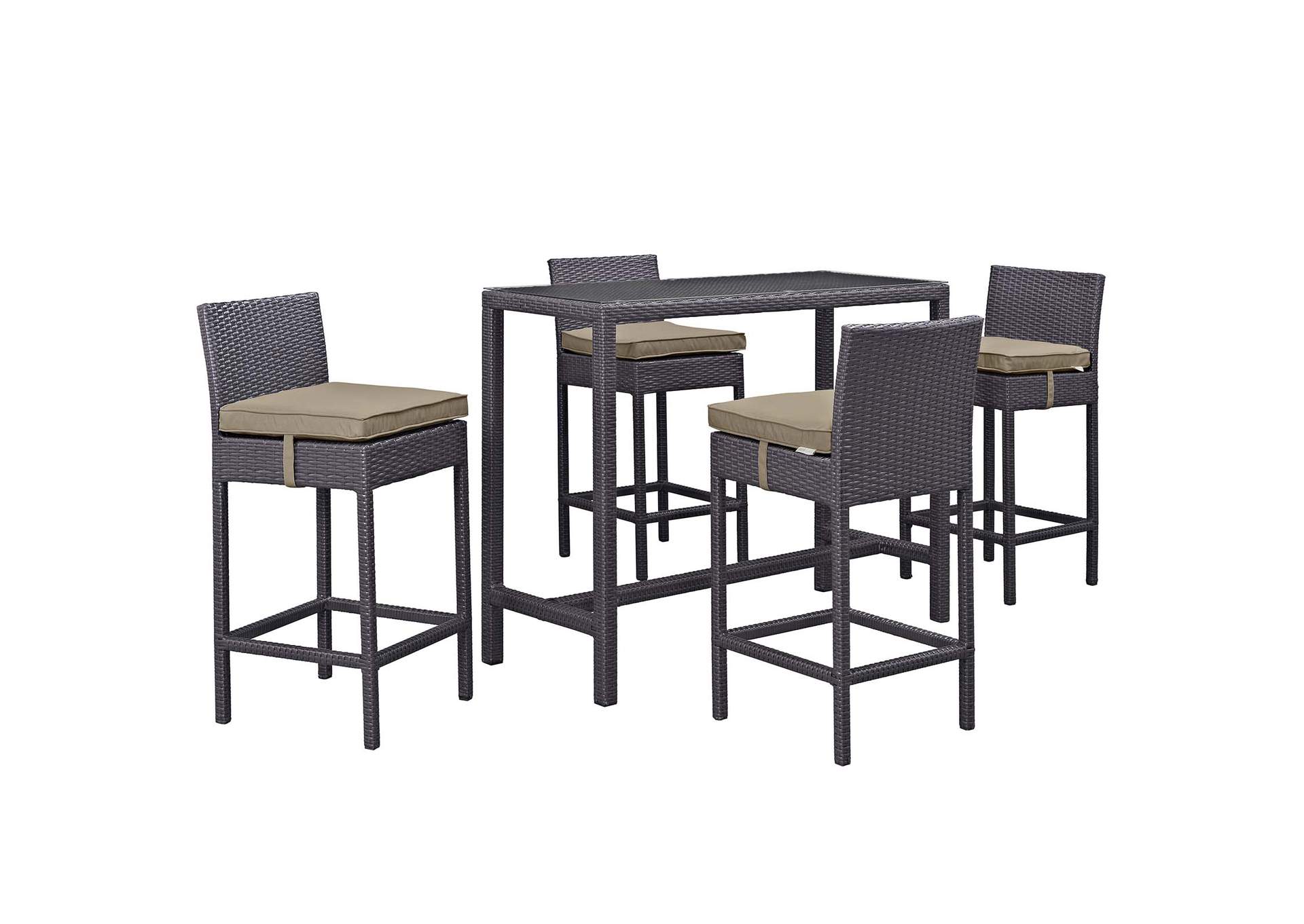 Espresso Mocha Convene 5 Piece Outdoor Patio Pub Set,Modway