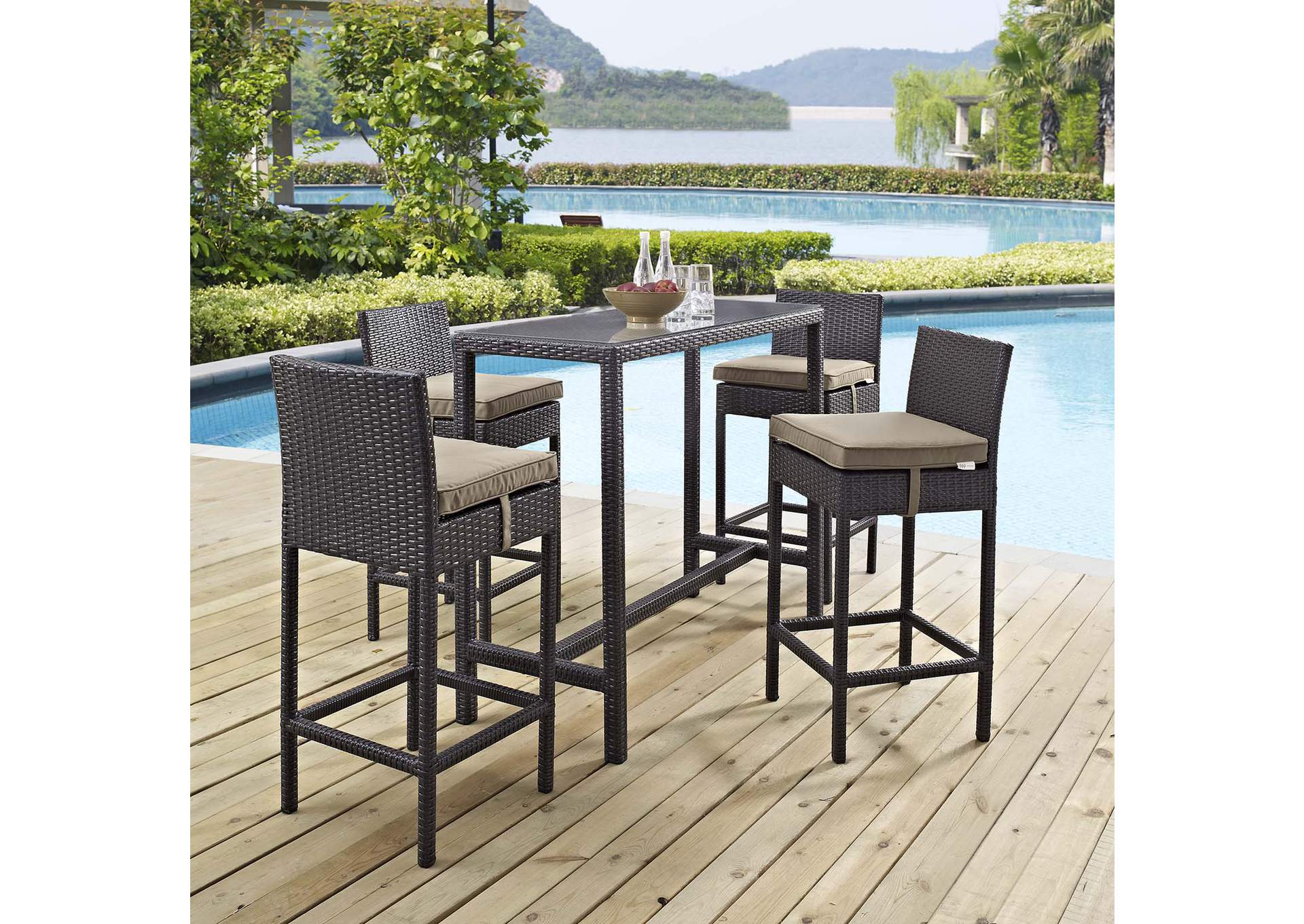 Espresso Mocha Convene 5 Piece Outdoor Patio Pub Set,Modway