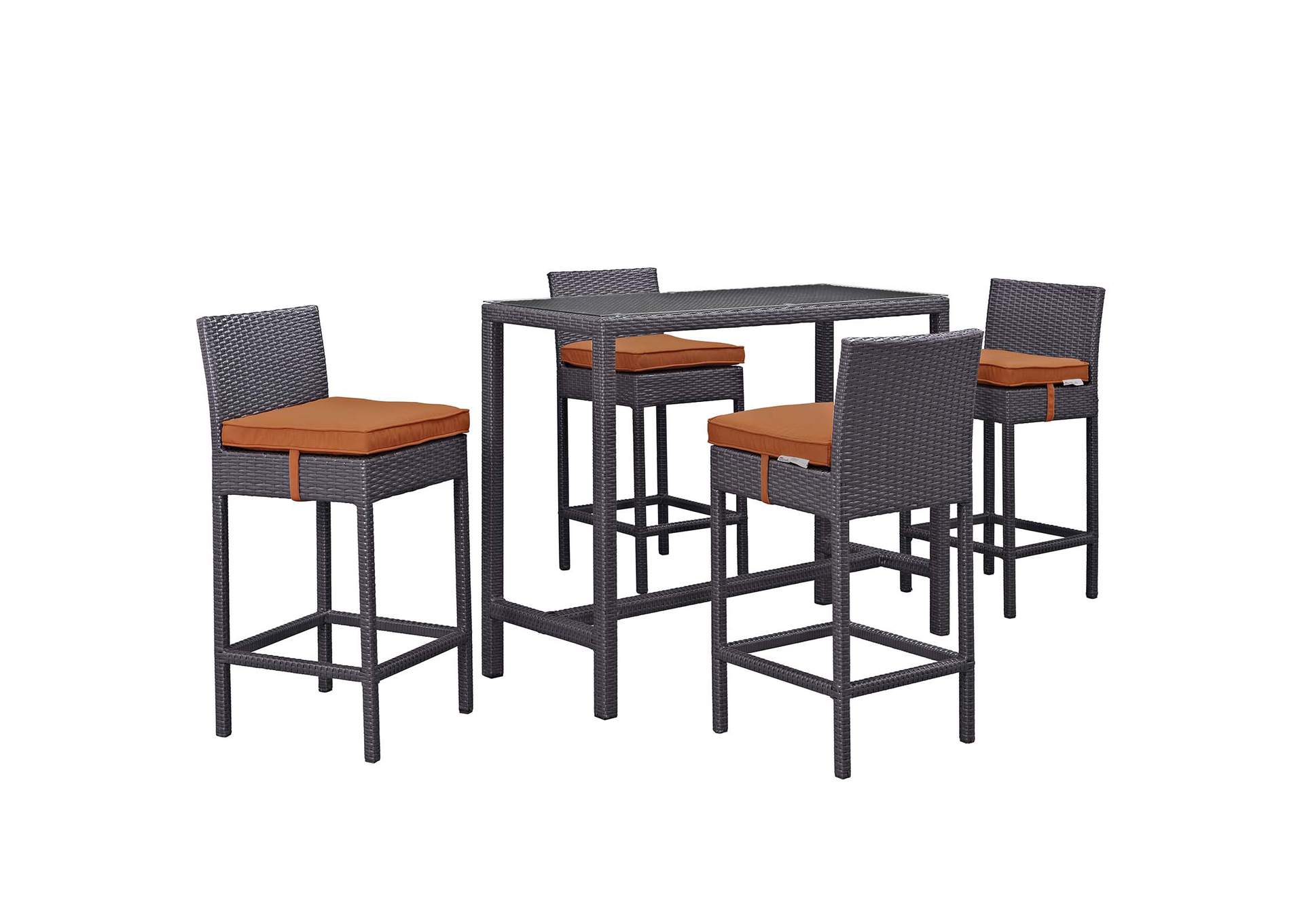 Espresso Orange Convene 5 Piece Outdoor Patio Pub Set,Modway