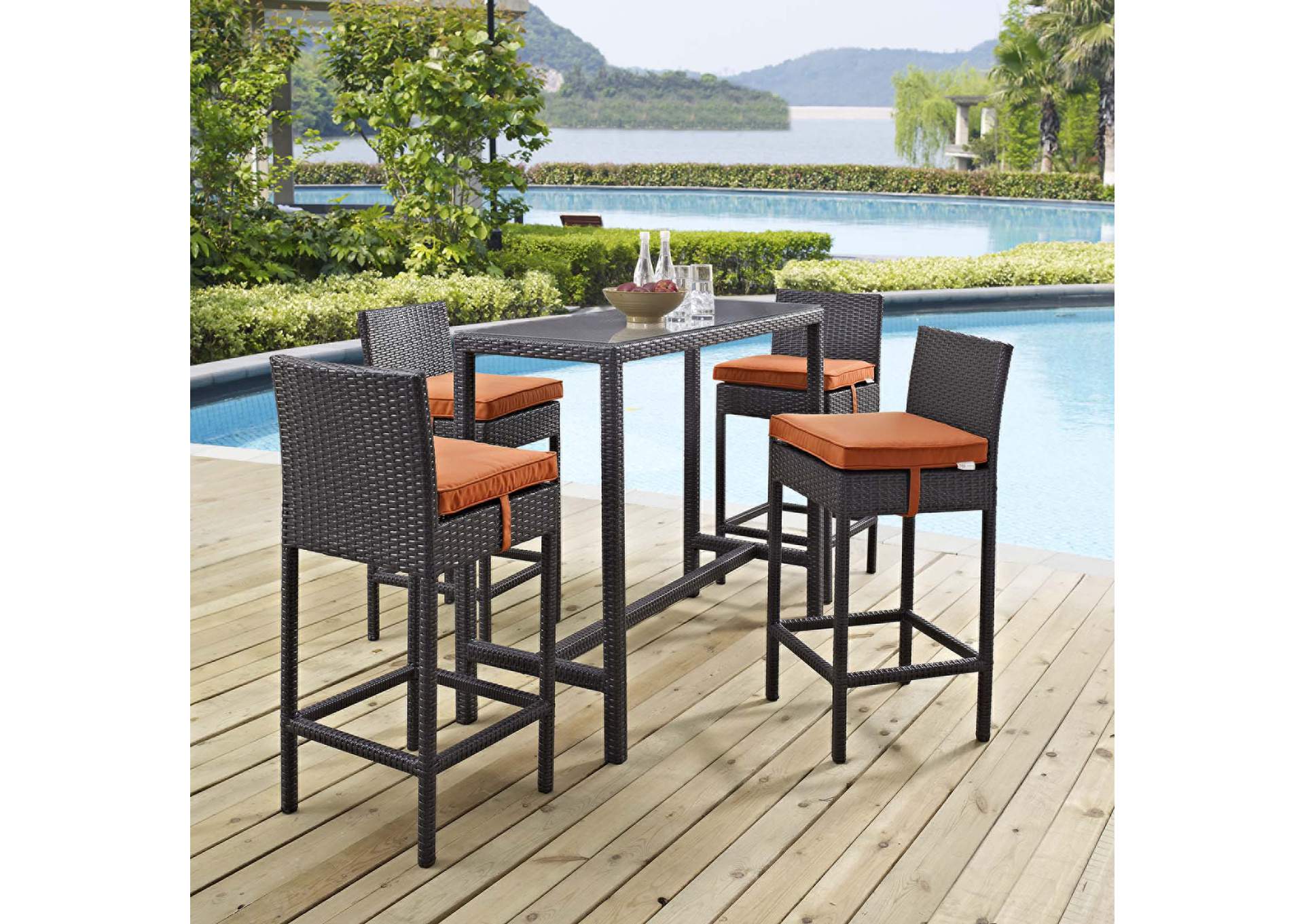 Espresso Orange Convene 5 Piece Outdoor Patio Pub Set,Modway