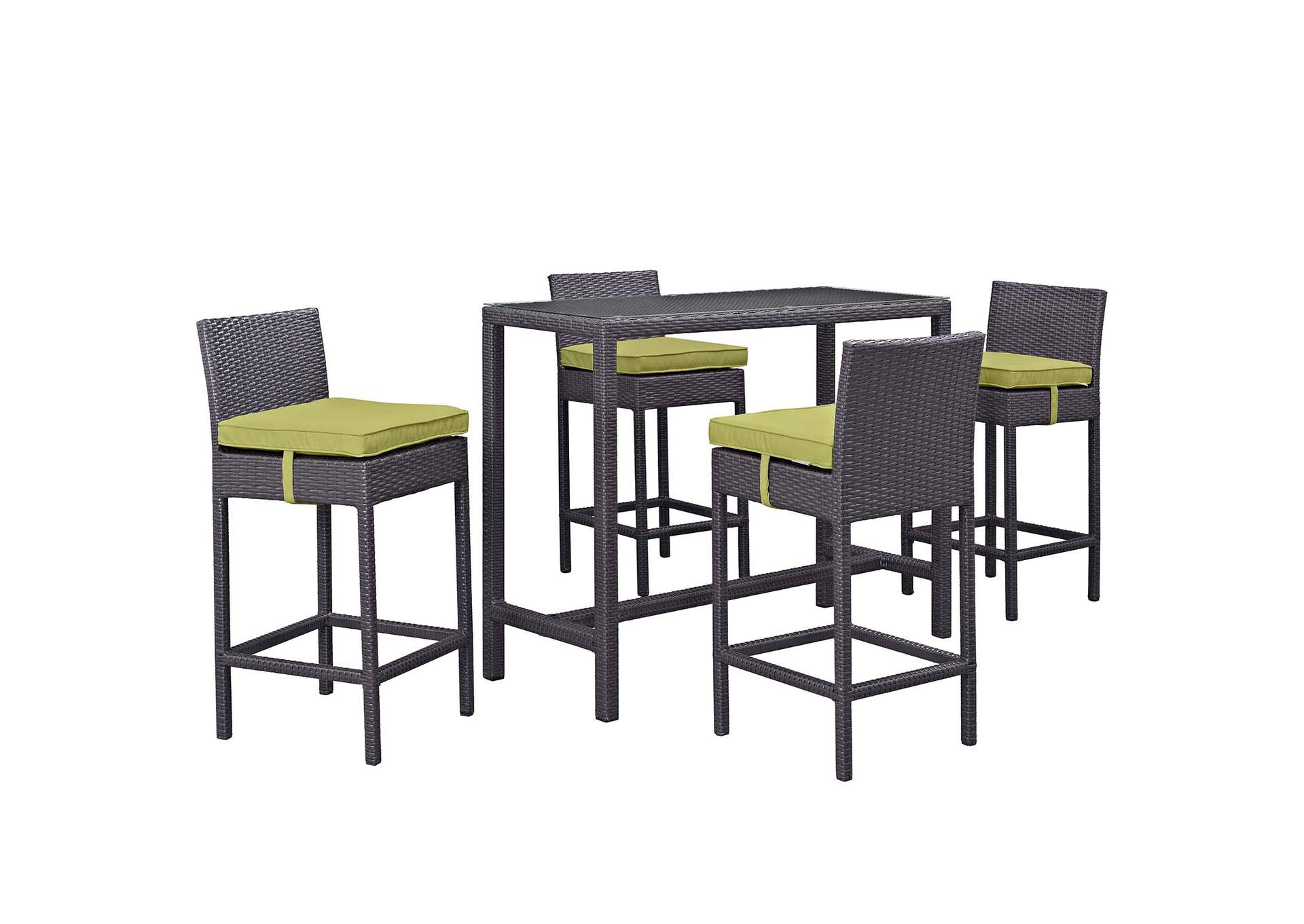 Espresso Peridot Convene 5 Piece Outdoor Patio Pub Set,Modway