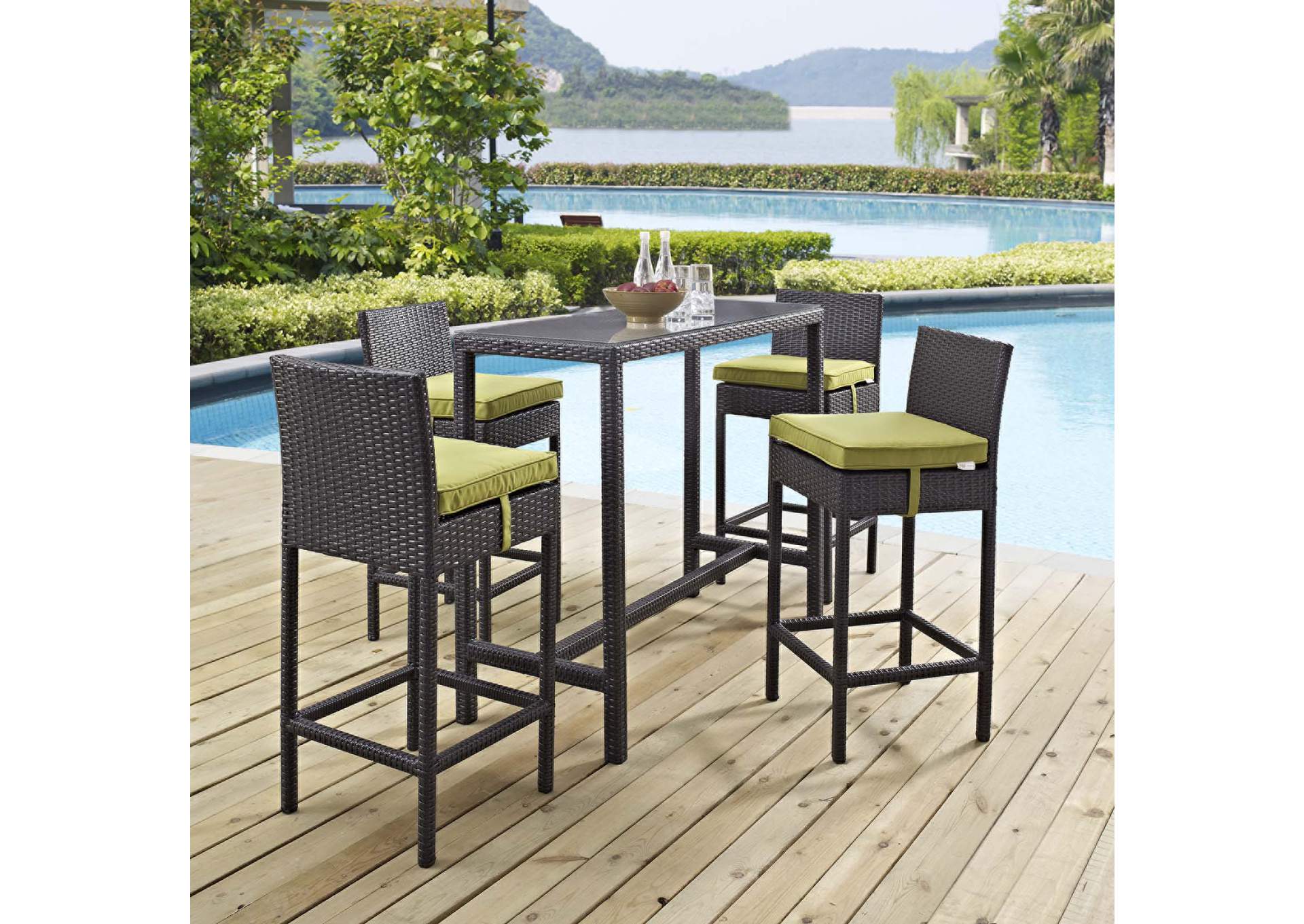 Espresso Peridot Convene 5 Piece Outdoor Patio Pub Set,Modway