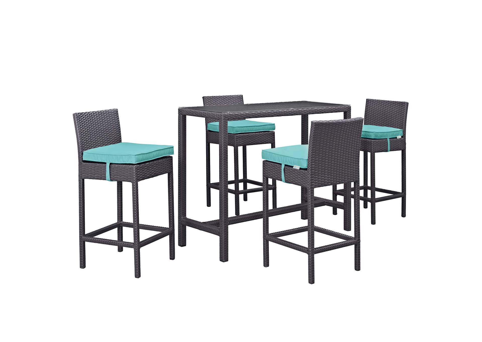 Espresso Turquoise Convene 5 Piece Outdoor Patio Pub Set,Modway