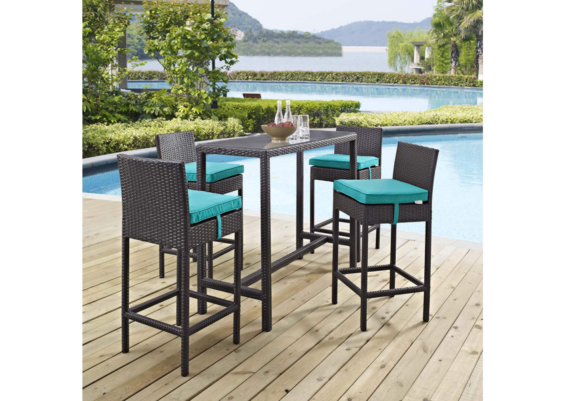 Espresso Turquoise Convene 5 Piece Outdoor Patio Pub Set,Modway