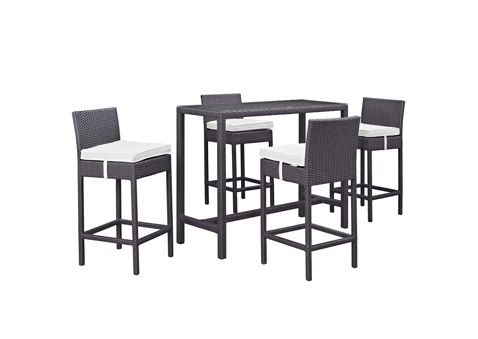 Espresso White Convene 5 Piece Outdoor Patio Pub Set,Modway