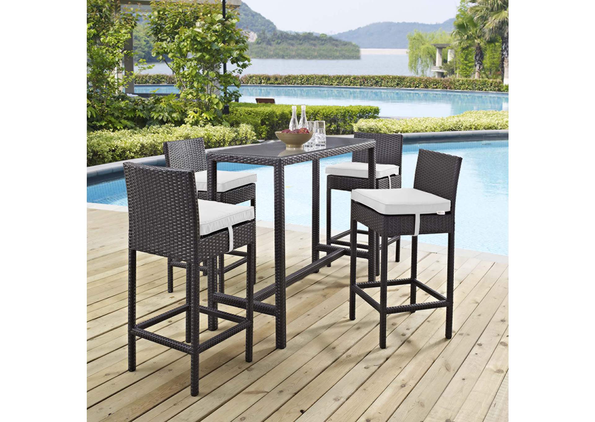 Espresso White Convene 5 Piece Outdoor Patio Pub Set,Modway