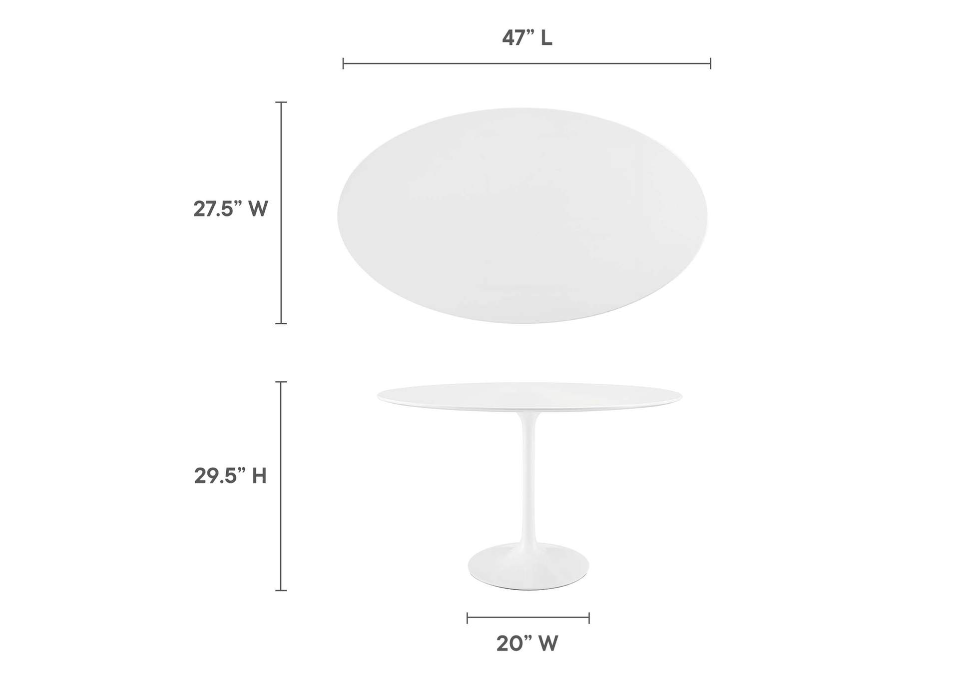 White Lippa 48" Oval Wood Top Dining Table,Modway