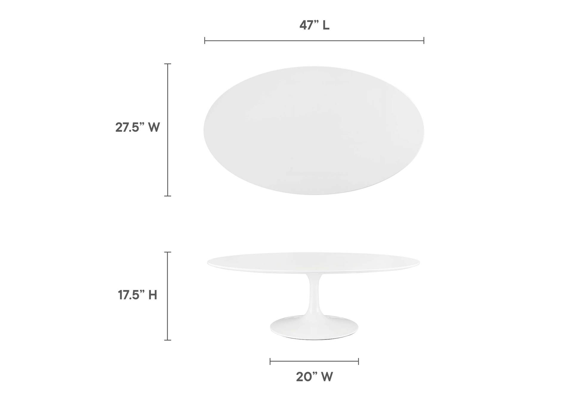 White Lippa 48" Oval-Shaped Wood Top Coffee Table,Modway