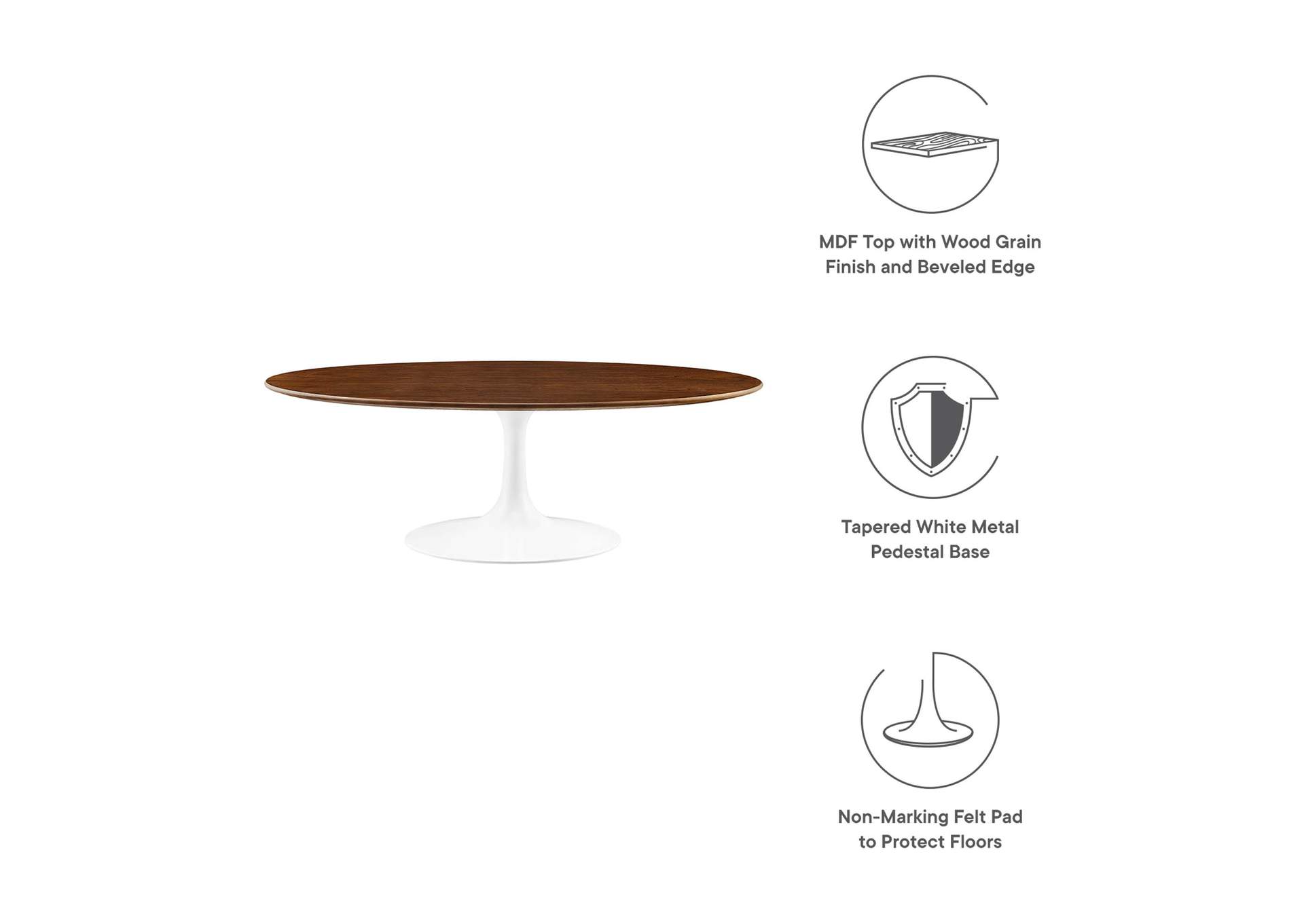 Walnut Lippa 48" Oval-Shaped Walnut Coffee Table,Modway