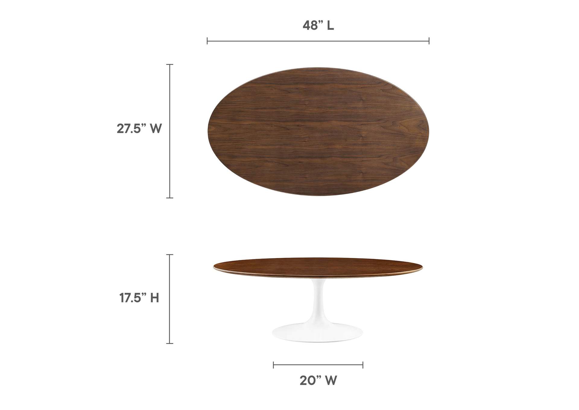 Walnut Lippa 48" Oval-Shaped Walnut Coffee Table,Modway