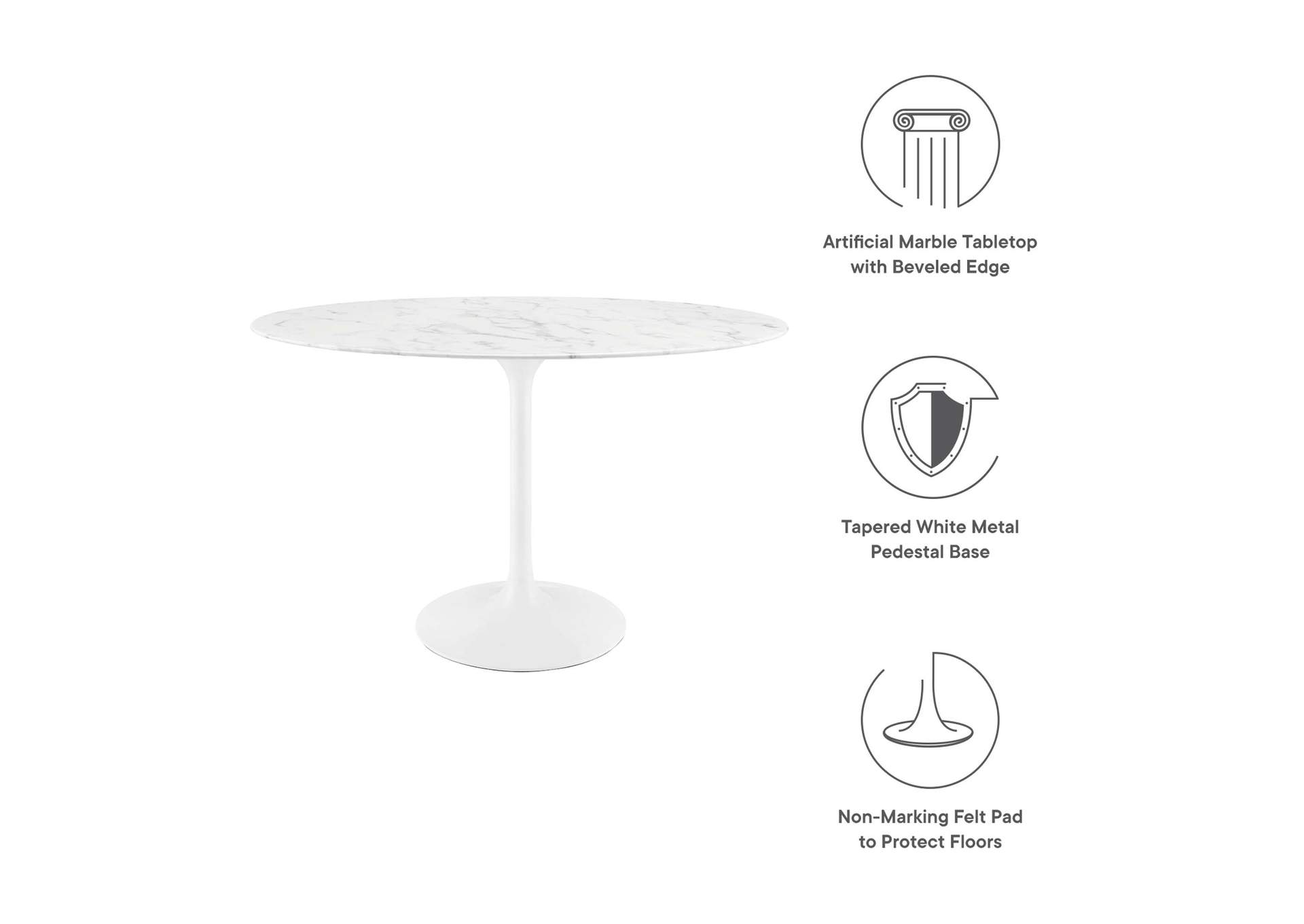 White Lippa 48" Oval Artificial Marble Dining Table,Modway