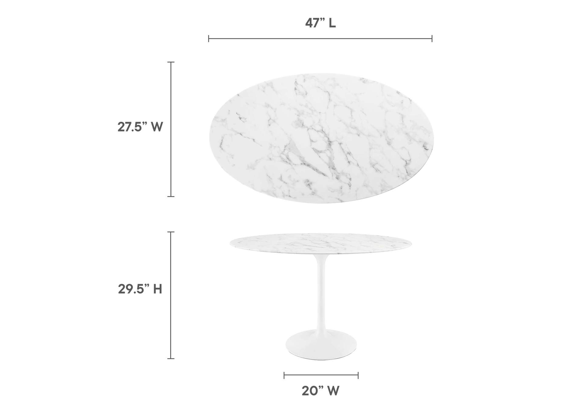 White Lippa 48" Oval Artificial Marble Dining Table,Modway