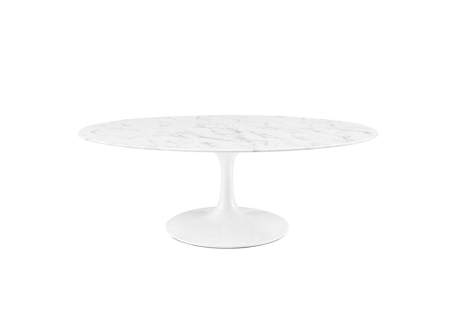 White Lippa 48" Oval-Shaped Artificial Marble Coffee Table,Modway