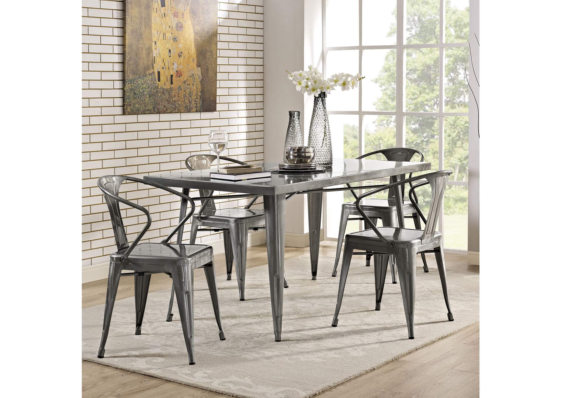 Gunmetal Alacrity Rectangle Metal Dining Table,Modway