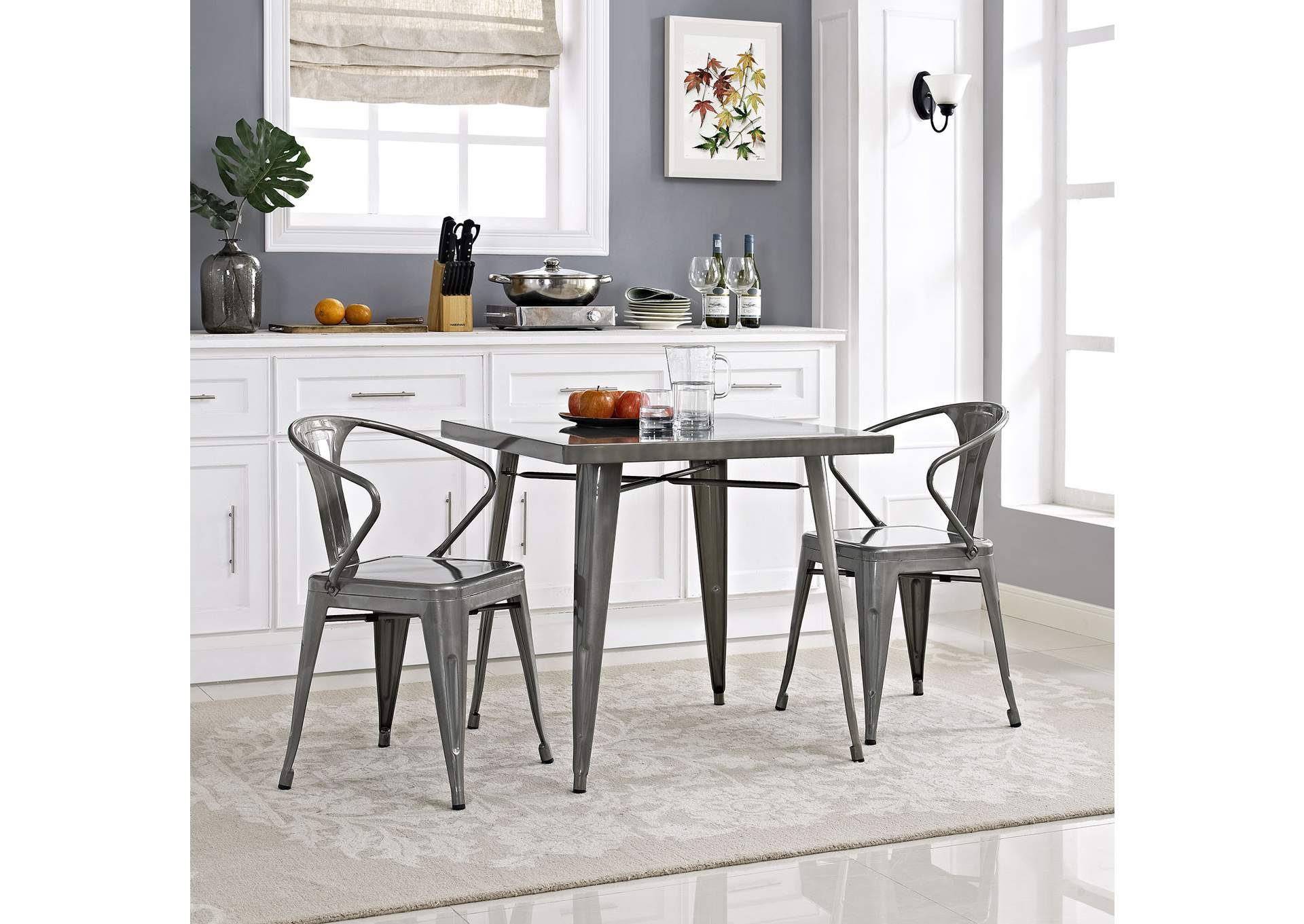 Gunmetal Alacrity Square Metal Dining Table,Modway