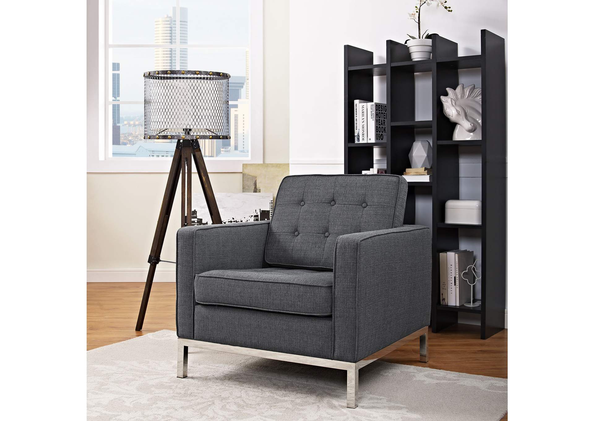 Gray Loft Upholstered Fabric Arm Chair,Modway