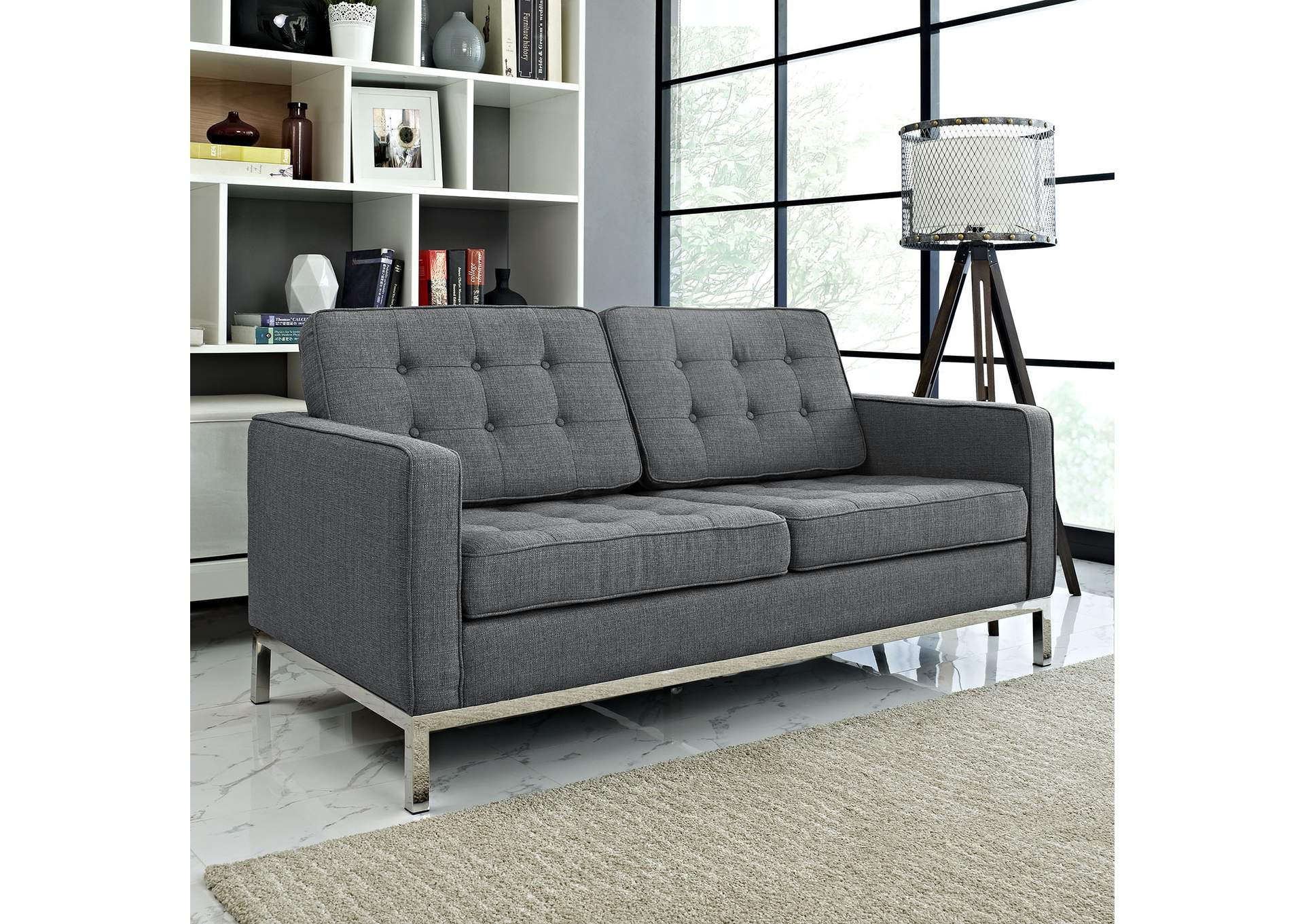 Gray Loft Upholstered Fabric Loveseat,Modway