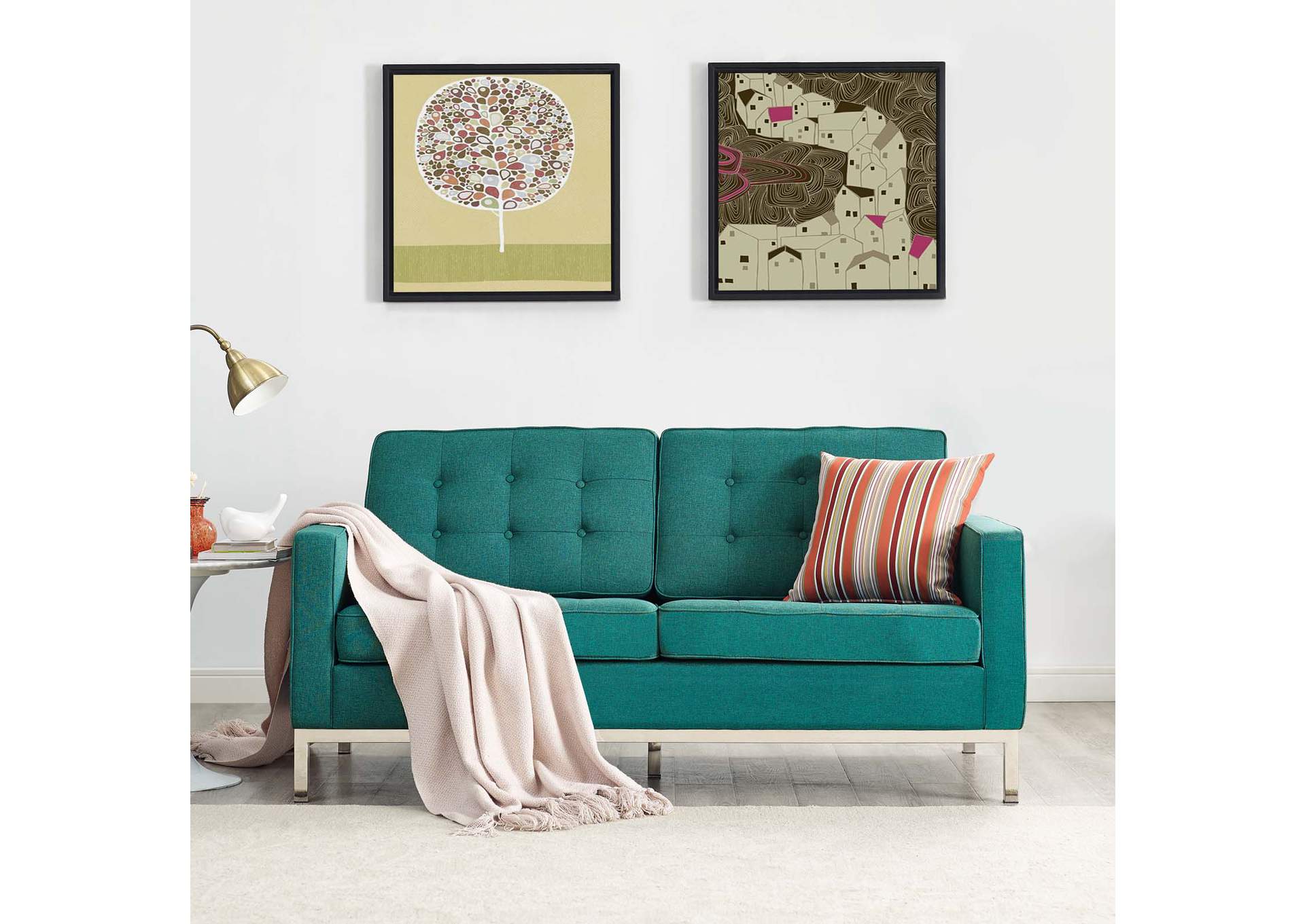 Teal Loft Upholstered Fabric Loveseat,Modway