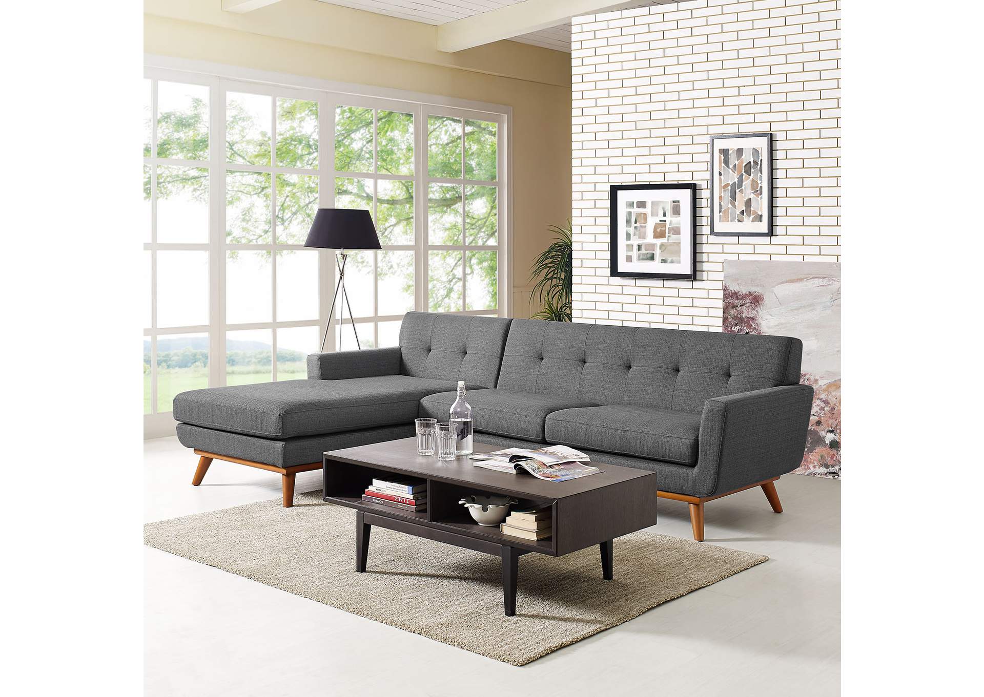 Gray Engage Left-Facing Upholstered Fabric Sectional Sofa,Modway