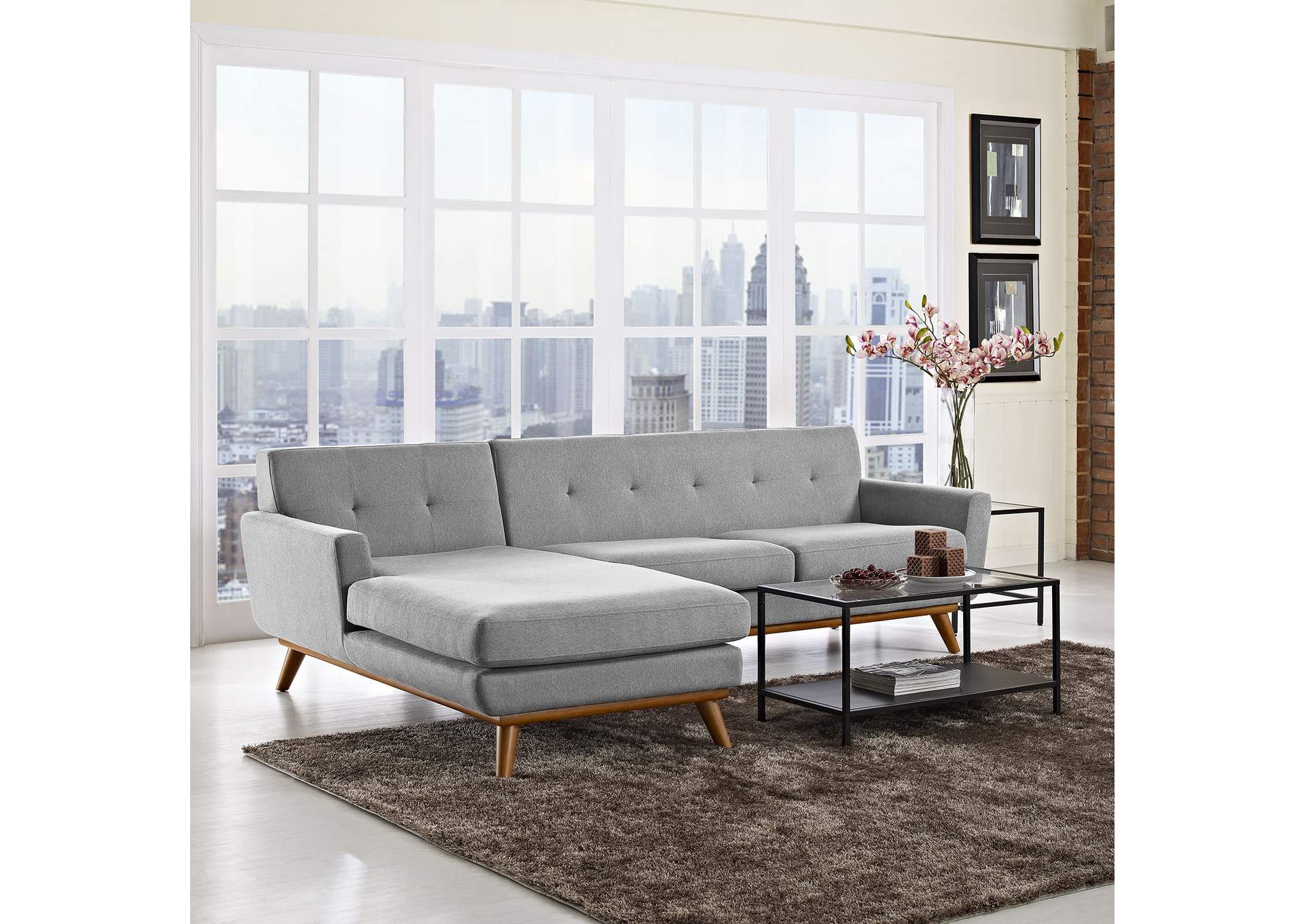 Expectation Gray Engage Left-Facing Upholstered Fabric Sectional Sofa,Modway