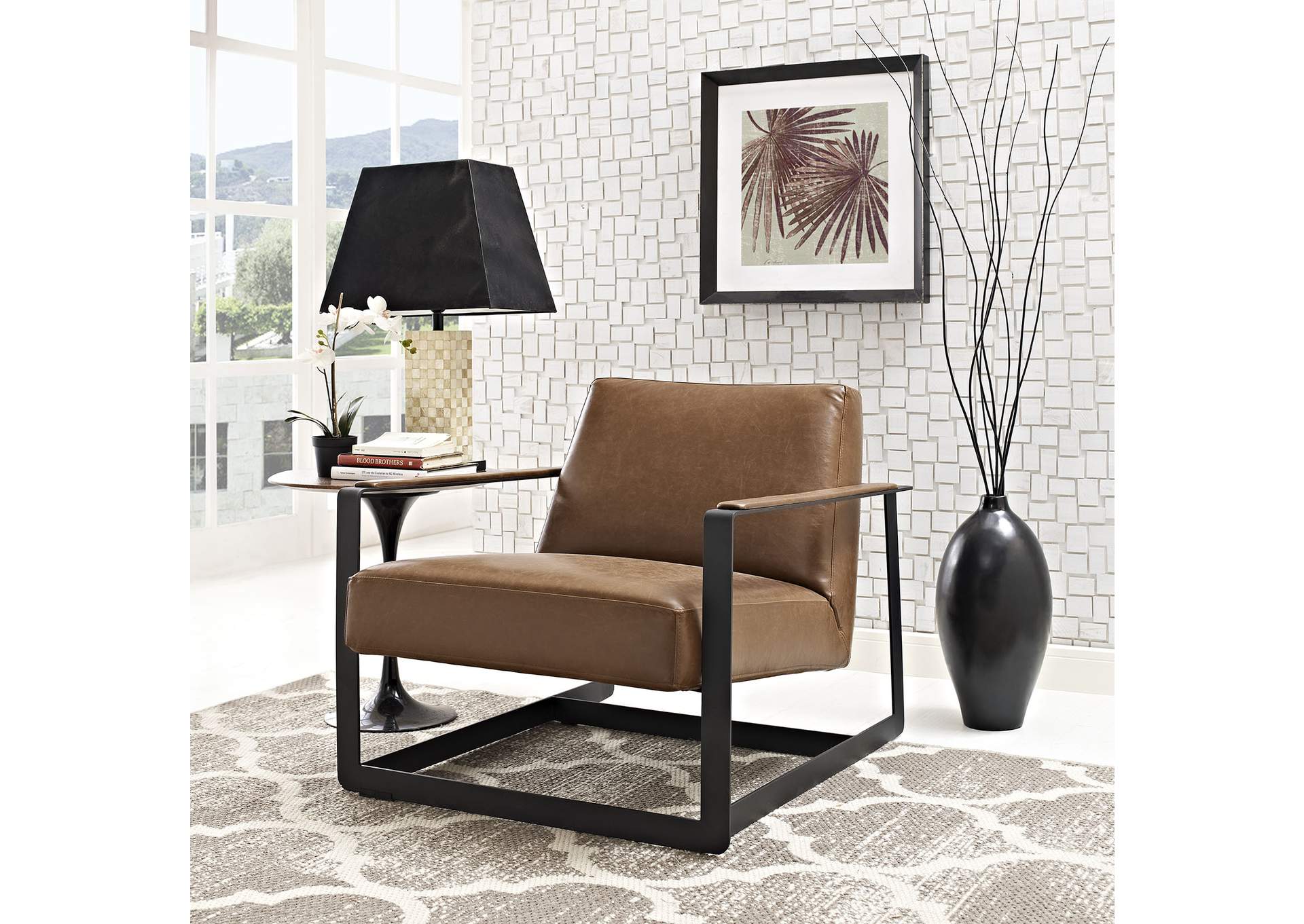 Brown Seg Vegan Leather Accent Chair,Modway