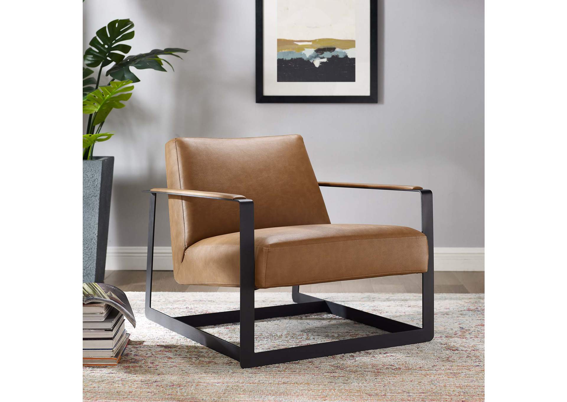 Tan Seg Vegan Leather Accent Chair,Modway